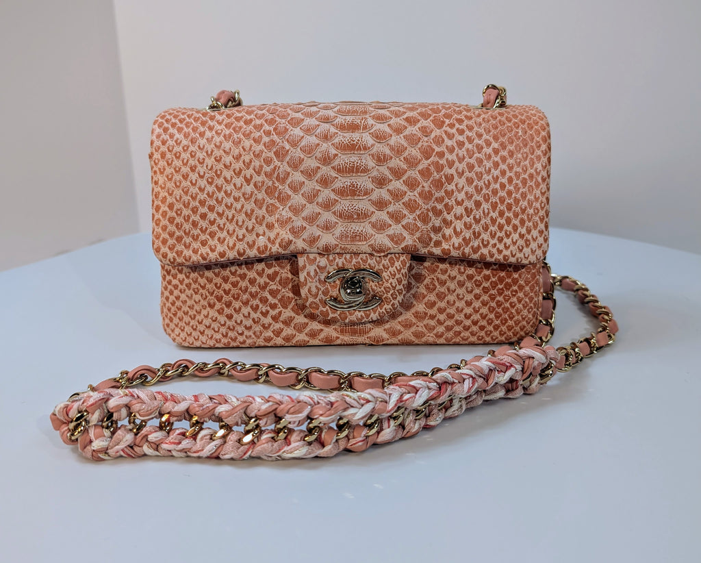 Chanel Rare Salmon Pink Mini Rectangular Classic Flap Bag in Python Leather