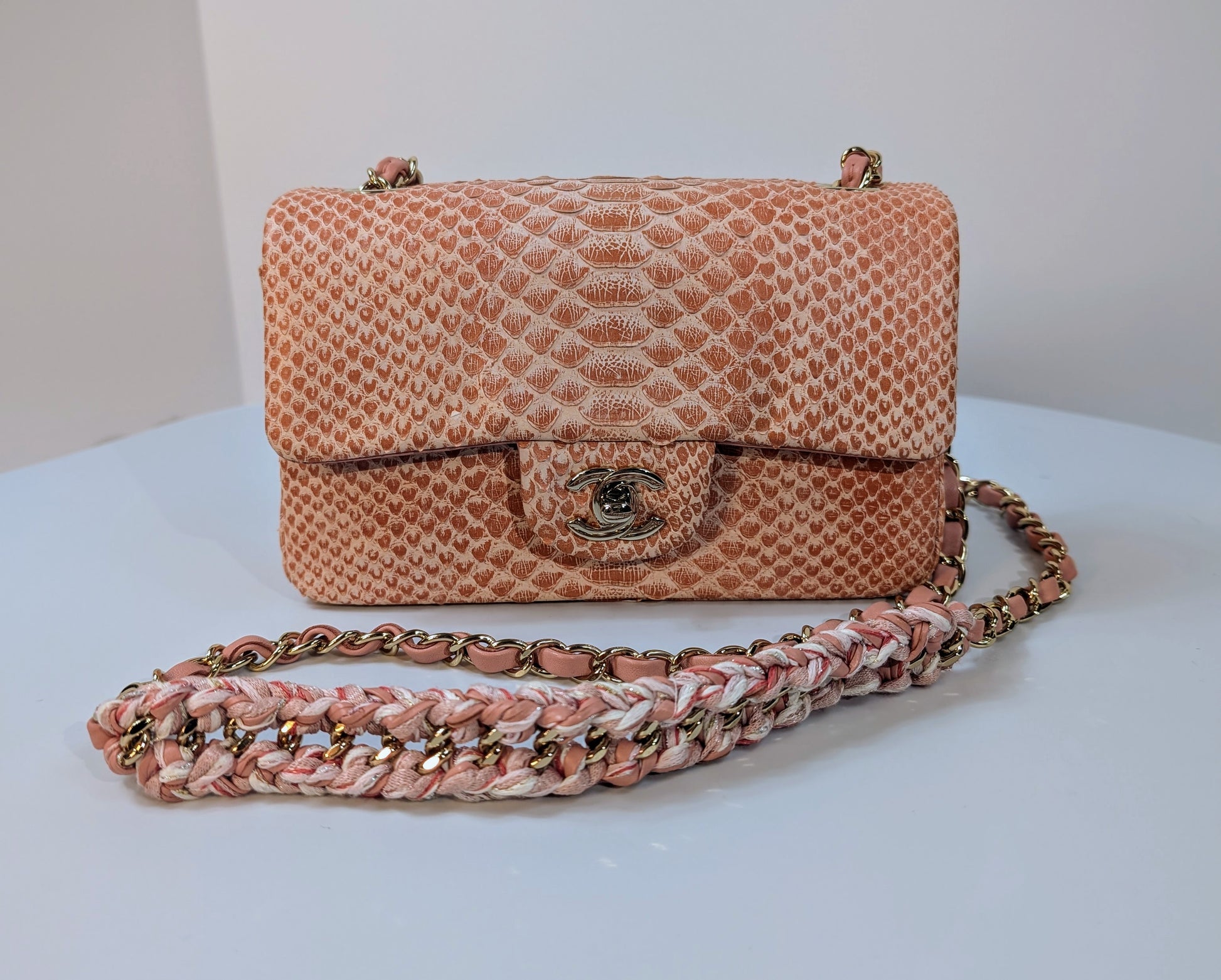 Chanel Rare Salmon Pink Mini Rectangular Classic Flap Bag in Python Leather