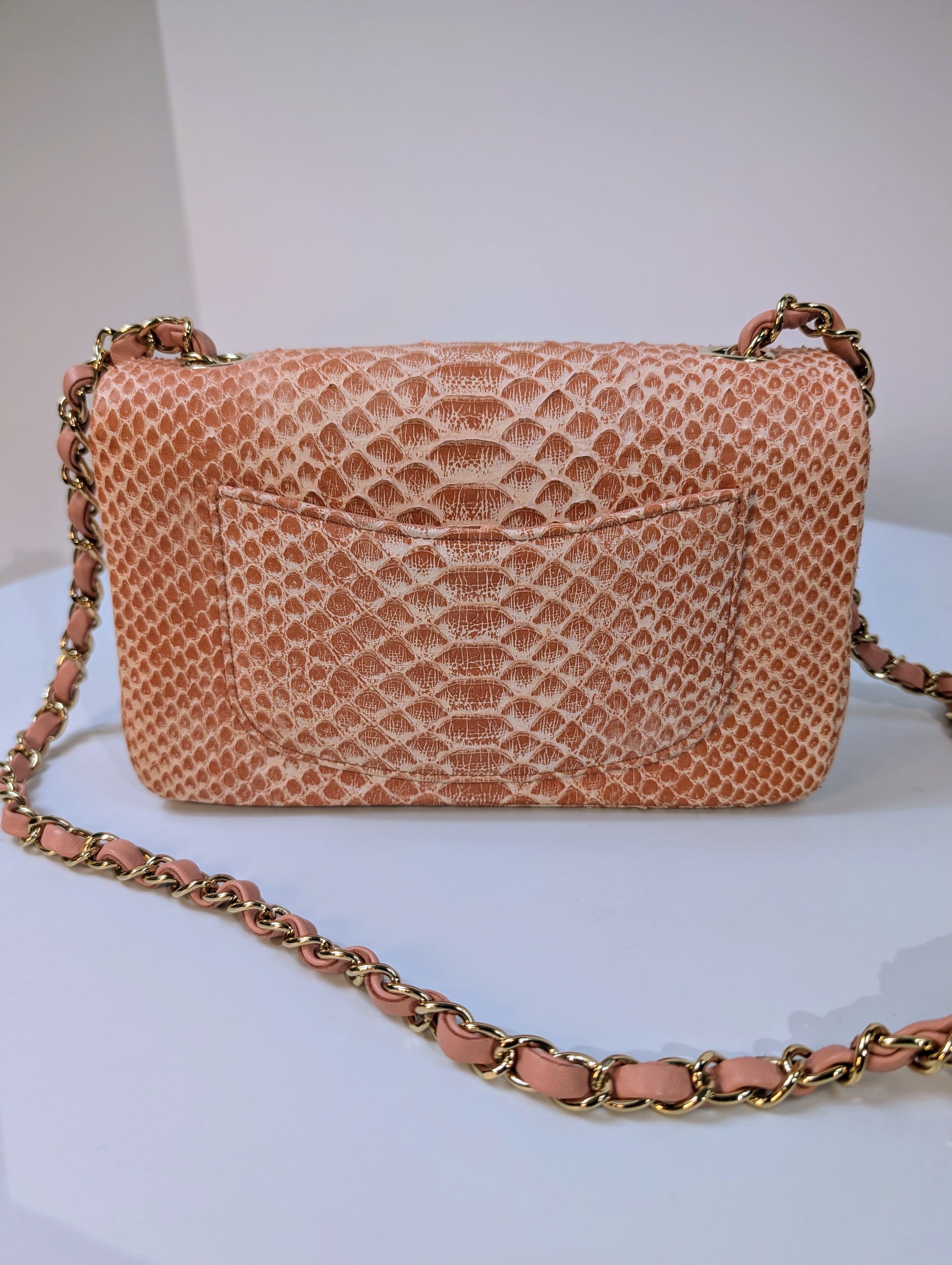 Chanel Rare Salmon Pink Mini Rectangular Classic Flap Bag in Python Leather