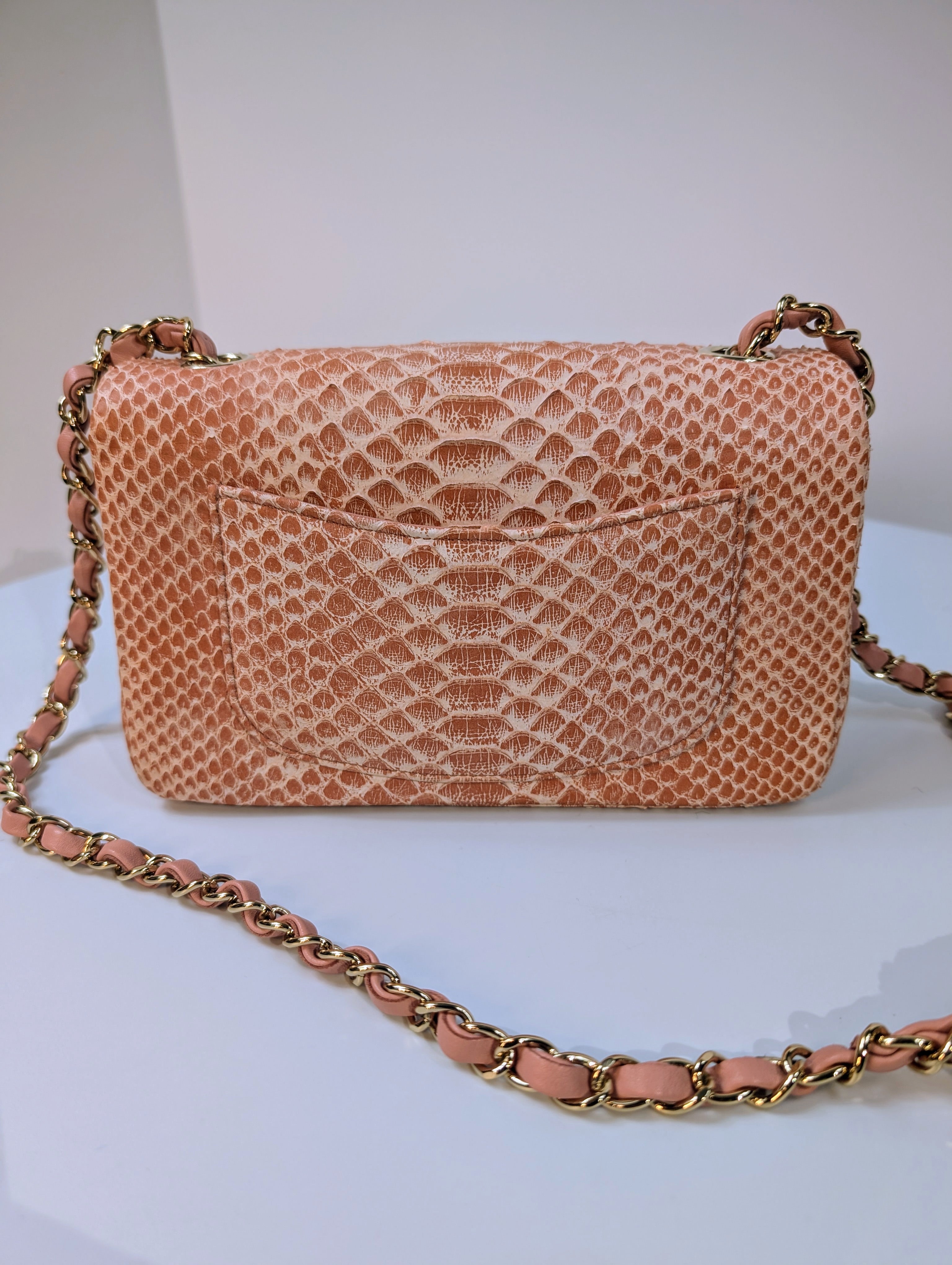 Chanel Rare Salmon Pink Mini Rectangular Classic Flap Bag in Python Leather
