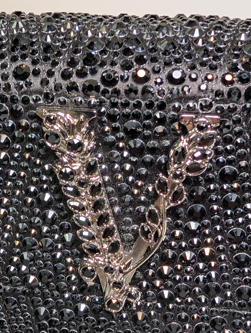 Versace Virtus Crystal-Embellished Wallet on Chain in Black