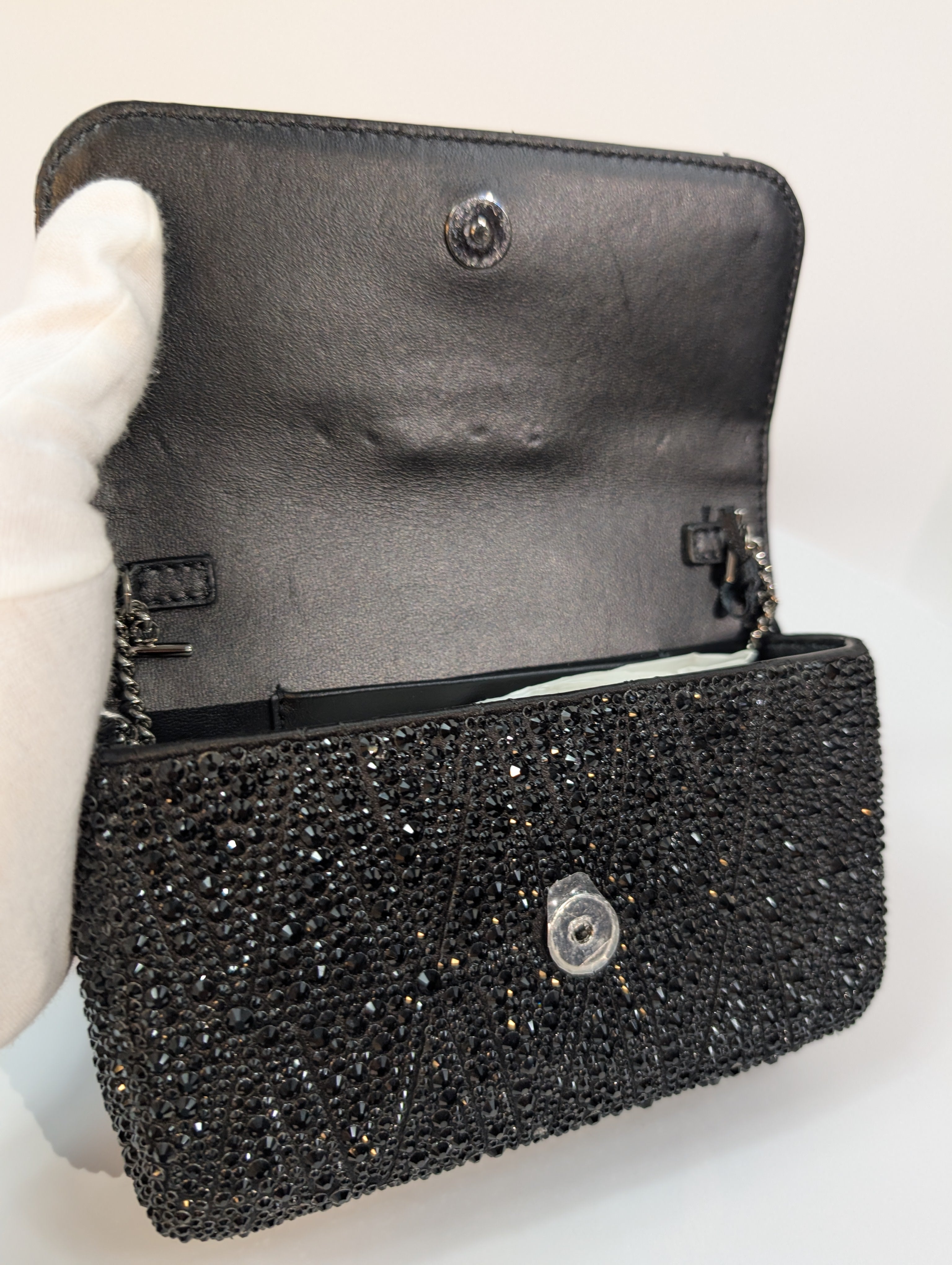 Versace Virtus Crystal-Embellished Wallet on Chain in Black