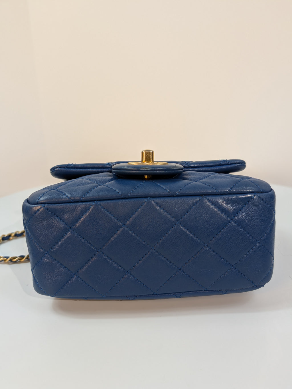 Chanel Blue Quilted Lambskin Round Charm Mini Flap Bag