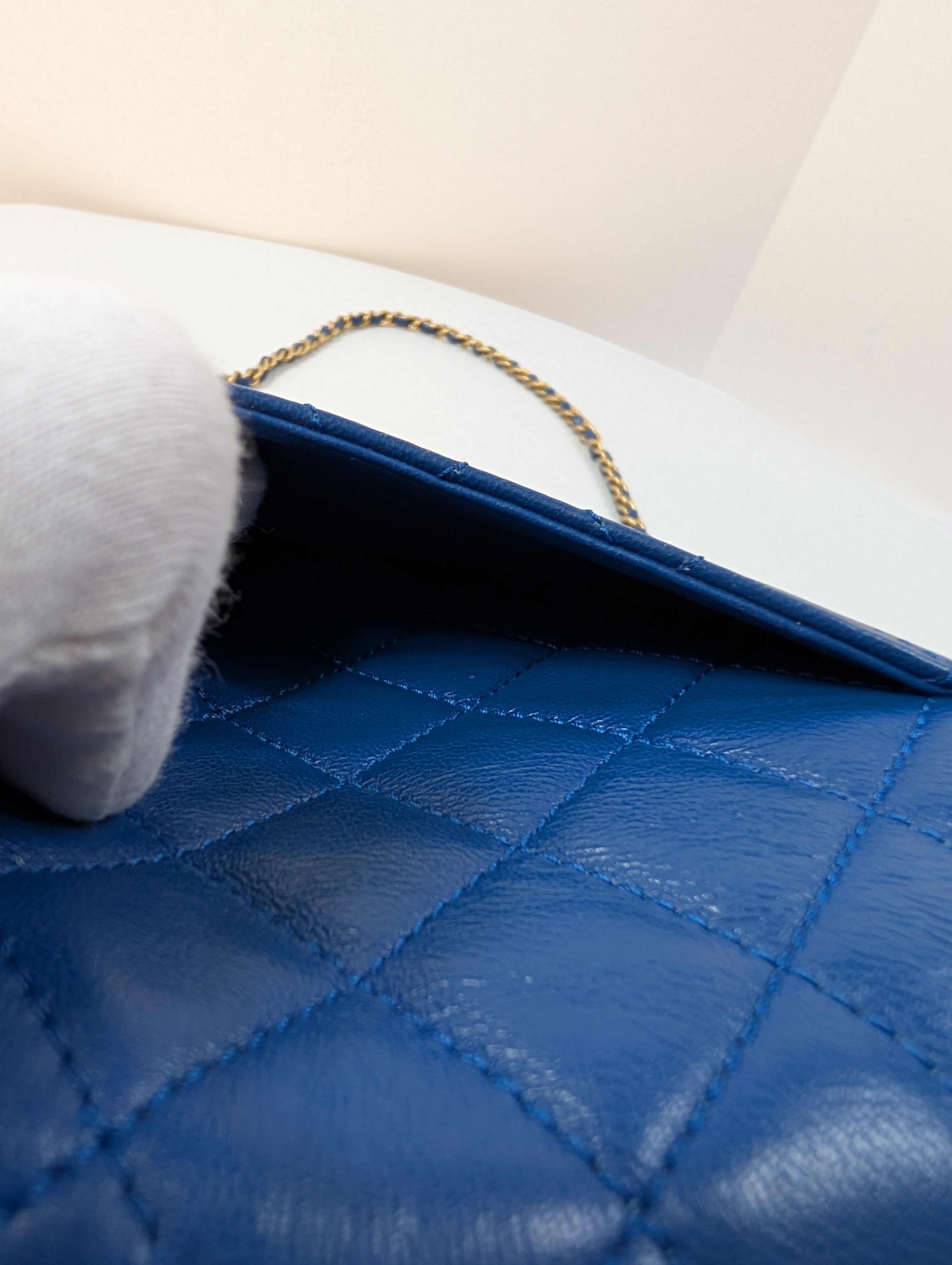 Chanel Blue Quilted Lambskin Round Charm Mini Flap Bag