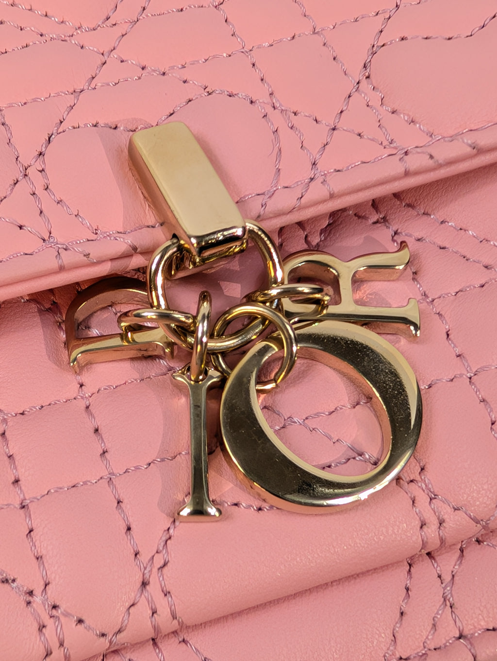 Dior Diorama Pink Heart Quilted Lambskin Wallet on Chain (WOC)