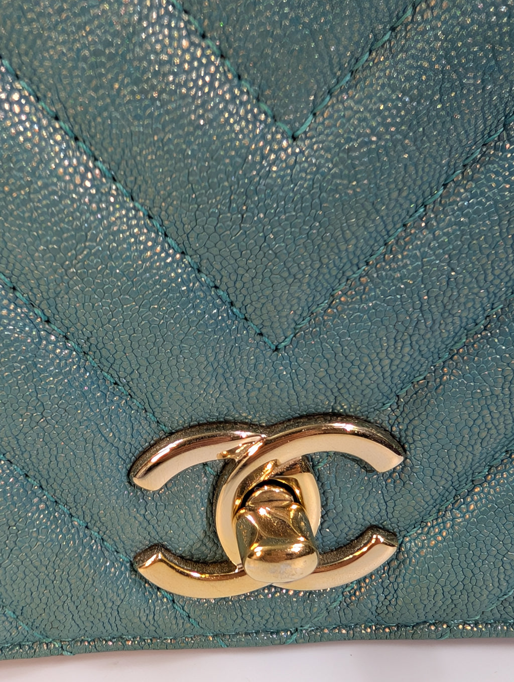 Chanel Rare Turquoise Luminescent Chevron Medium Quilted Classic Flap Bag