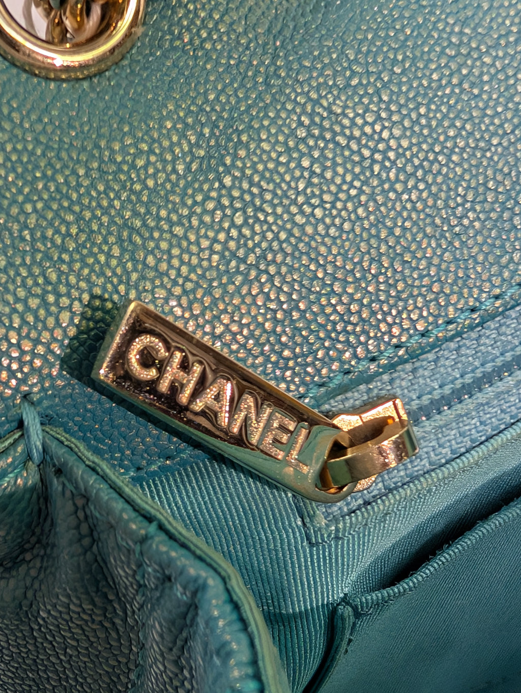 Chanel Rare Turquoise Luminescent Chevron Medium Quilted Classic Flap Bag