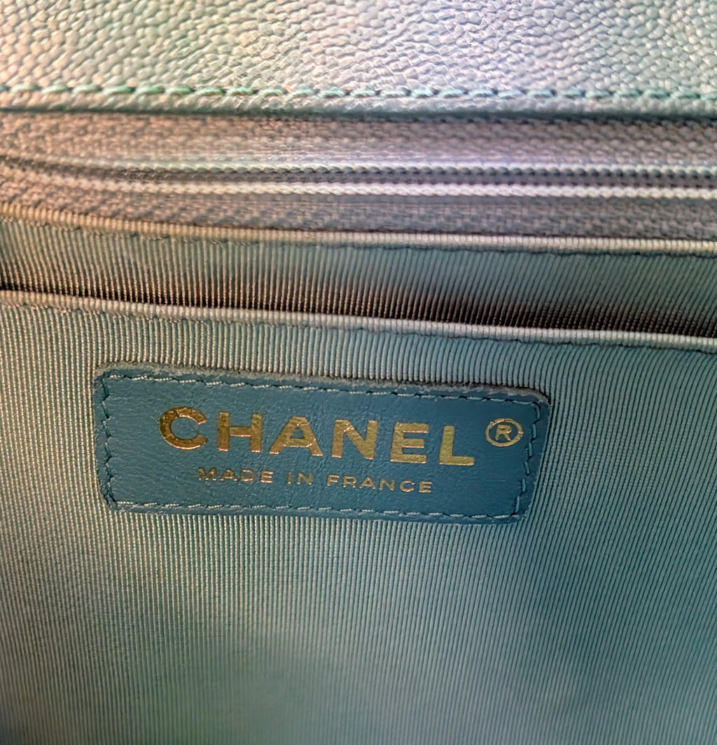 Chanel Rare Turquoise Luminescent Chevron Medium Quilted Classic Flap Bag