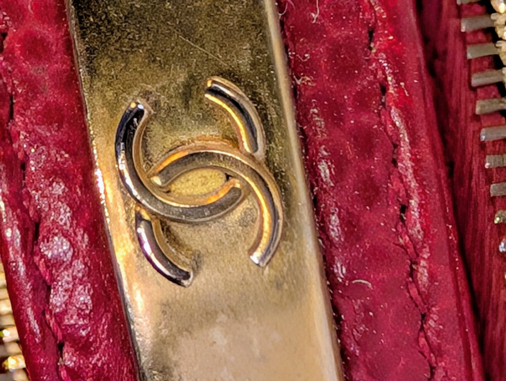 Chanel Red Caviar Small Double Zip Vanity Case with Top Handle