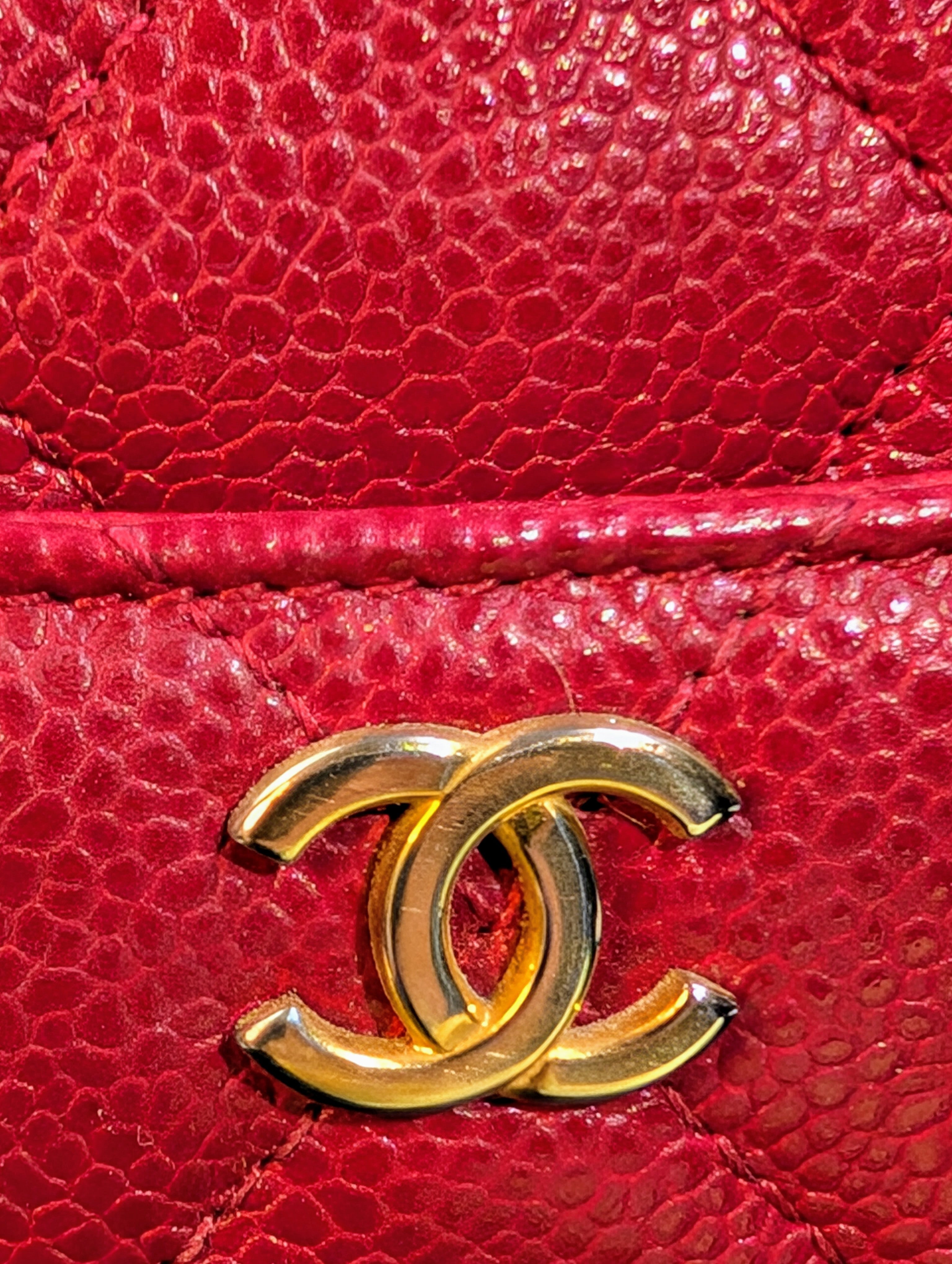 Chanel Red Caviar Small Double Zip Vanity Case with Top Handle