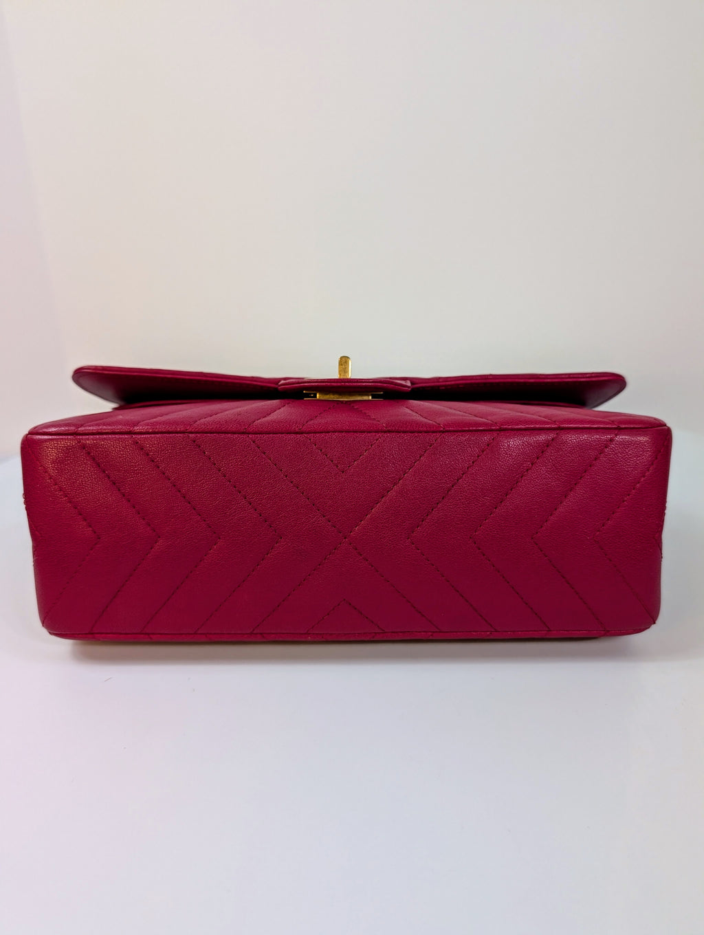Chanel Raspberry Red Classic Chevron Blue Interior Reissue 2.55 Double Flap