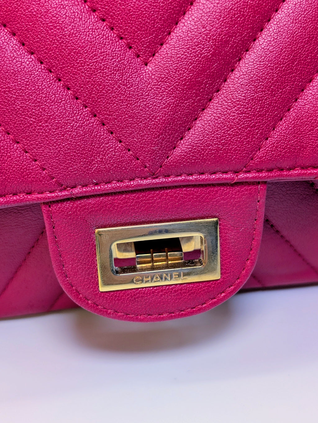 Chanel Raspberry Red Classic Chevron Blue Interior Reissue 2.55 Double Flap