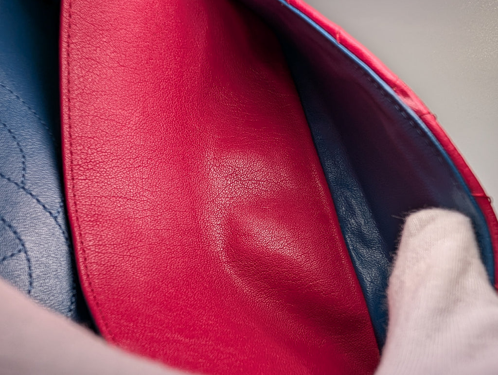 Chanel Raspberry Red Classic Chevron Blue Interior Reissue 2.55 Double Flap