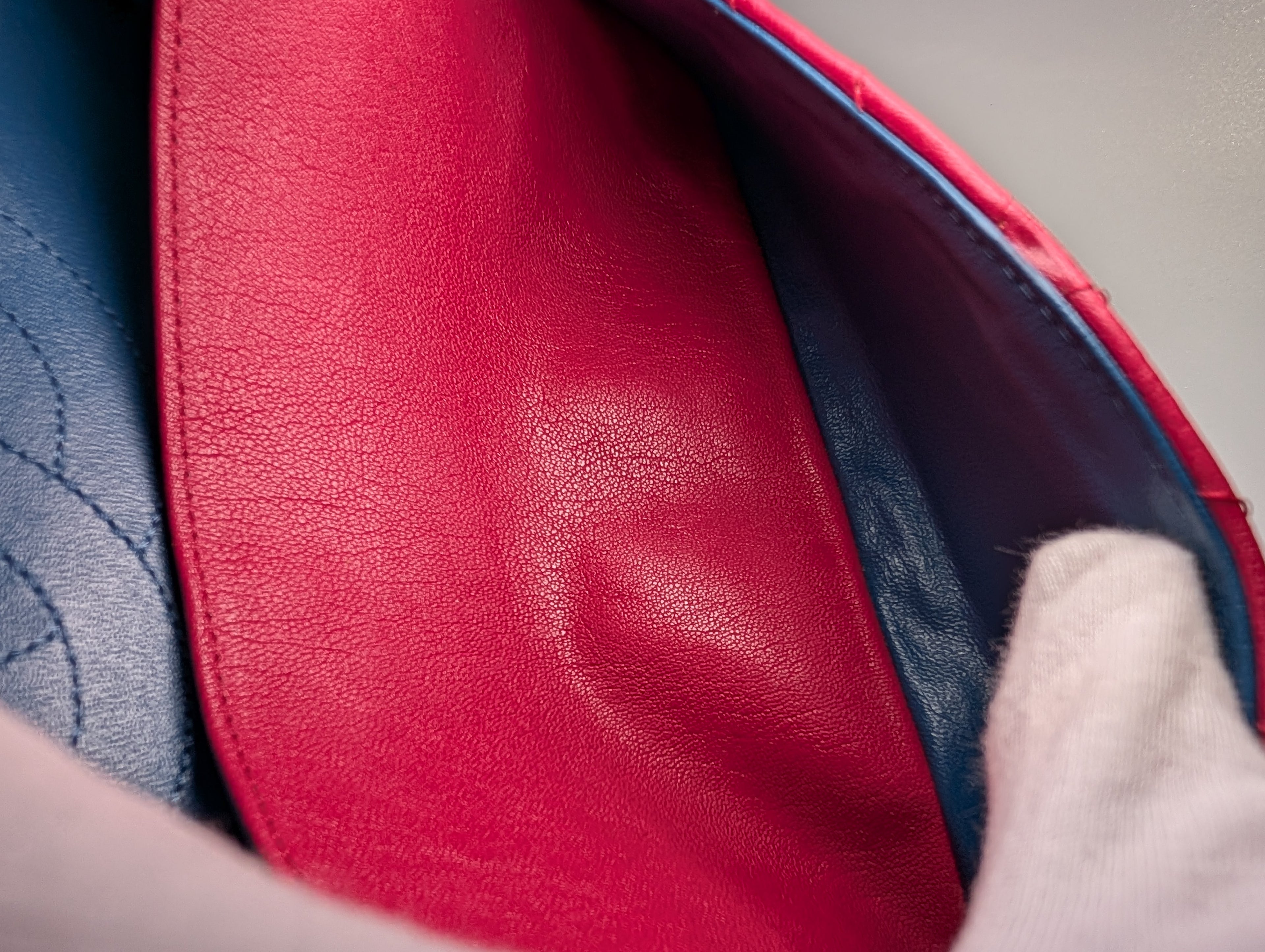 Chanel Raspberry Red Classic Chevron Blue Interior Reissue 2.55 Double Flap