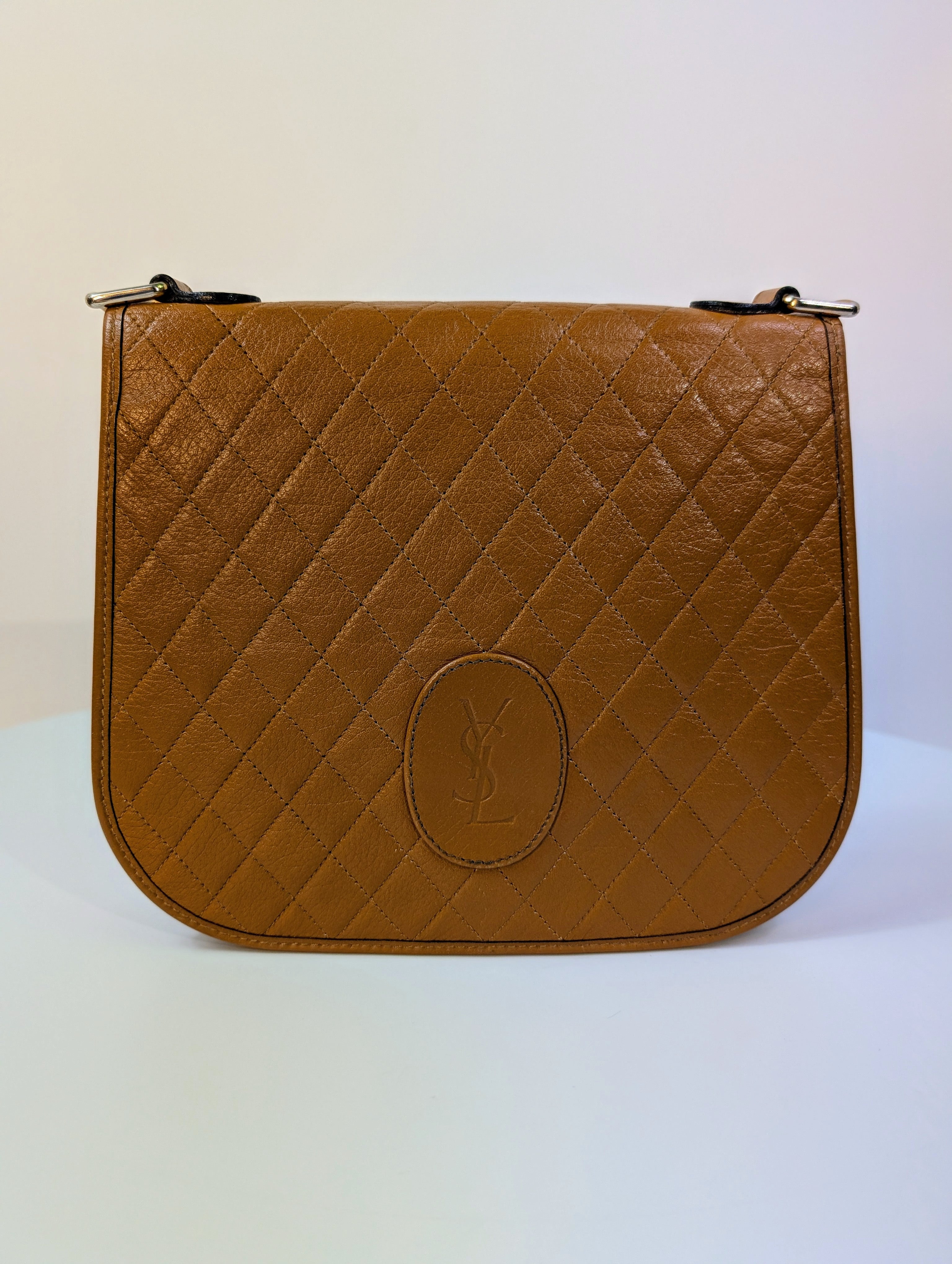 Yves Saint Laurent Vintage Brown Logo Quilted Flap Bag
