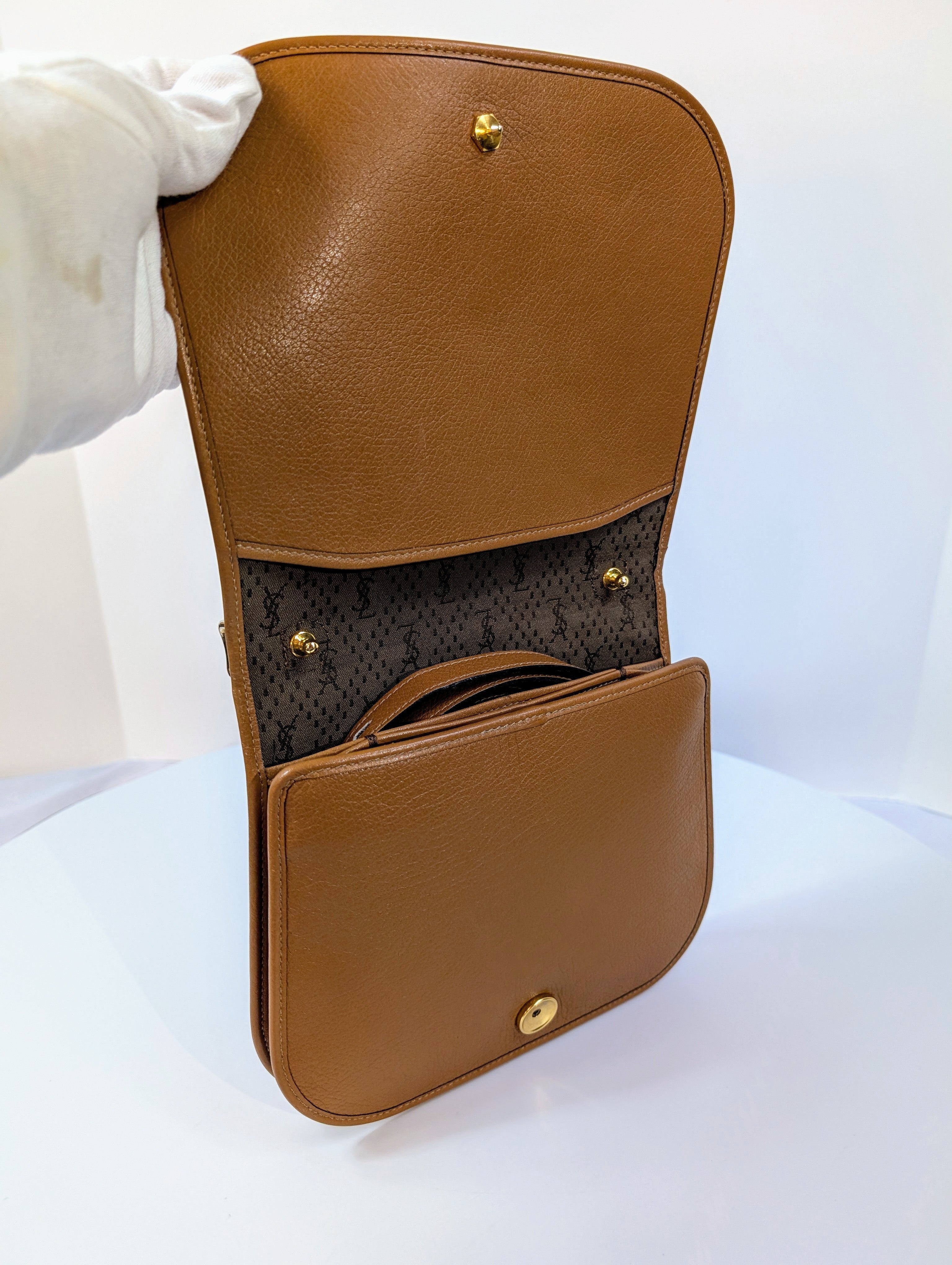 Yves Saint Laurent Vintage Brown Logo Quilted Flap Bag