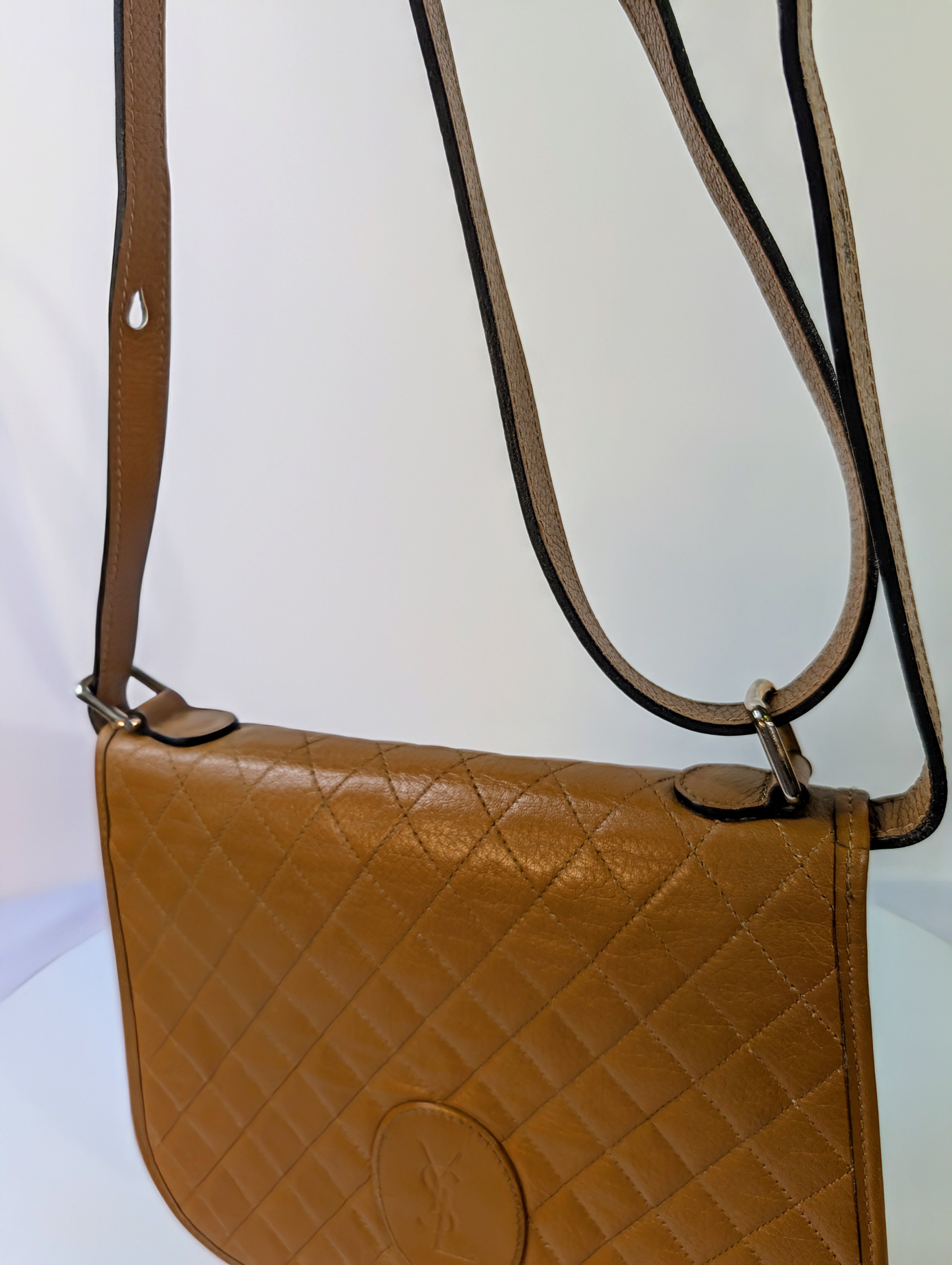 Yves Saint Laurent Vintage Brown Logo Quilted Flap Bag