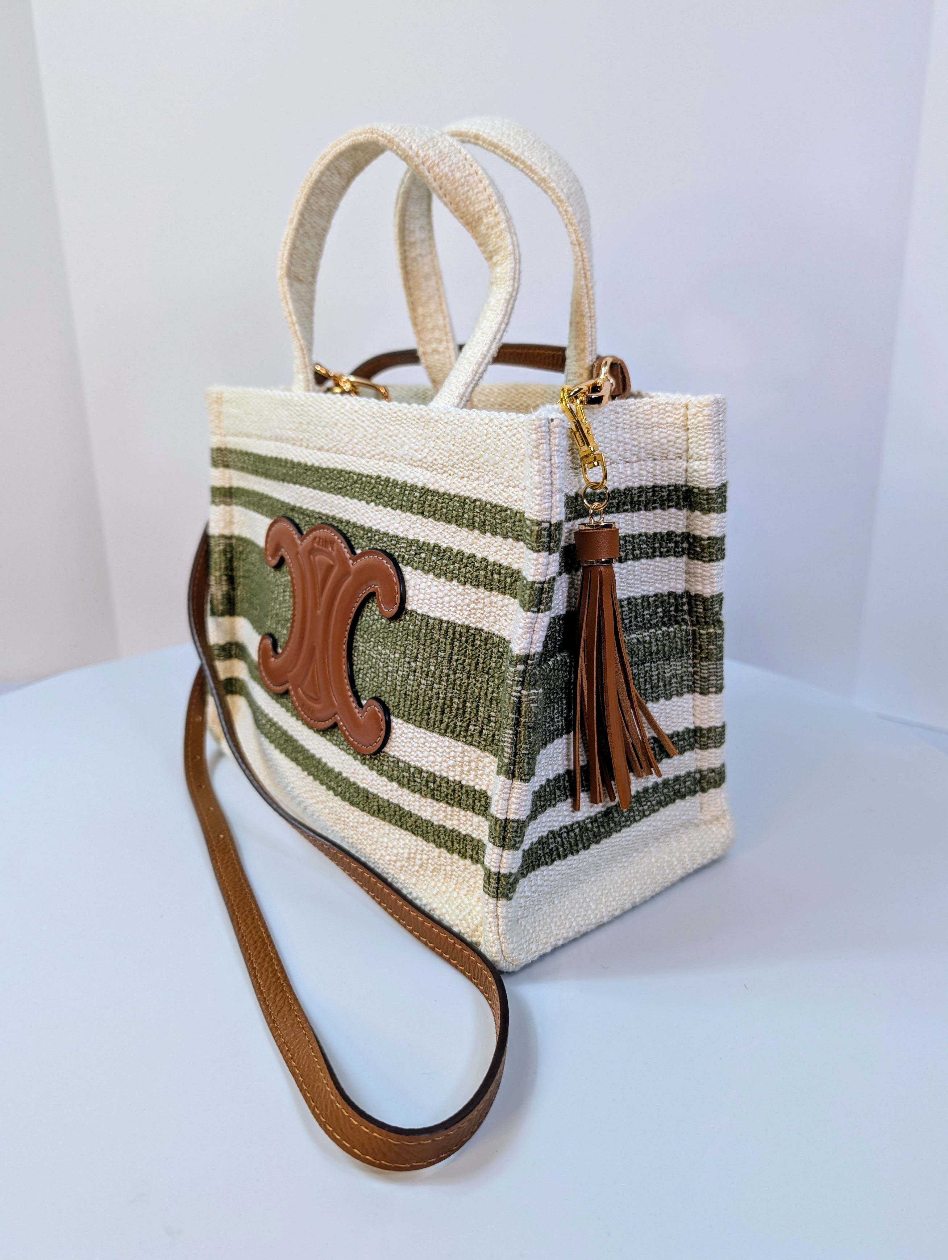 Celine Green Vertical Cabas Triomphe Tote Bag