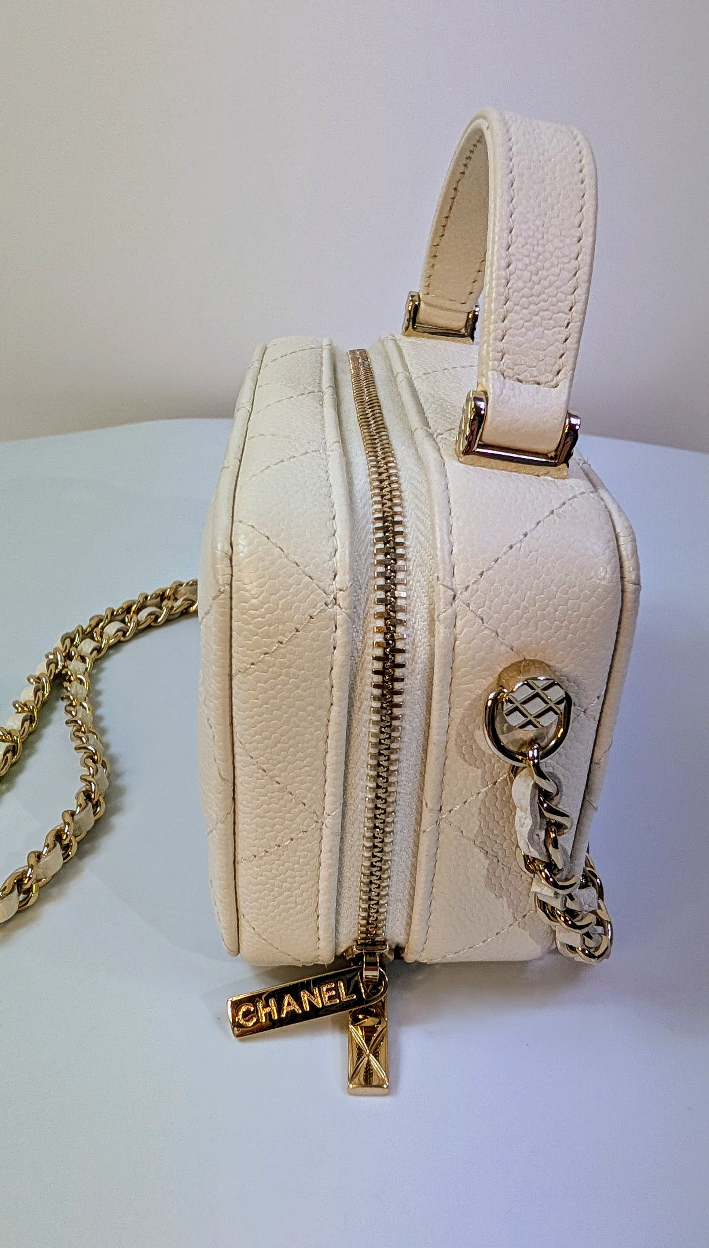 Chanel White Caviar Leather Mini Top Handle Vanity Case
