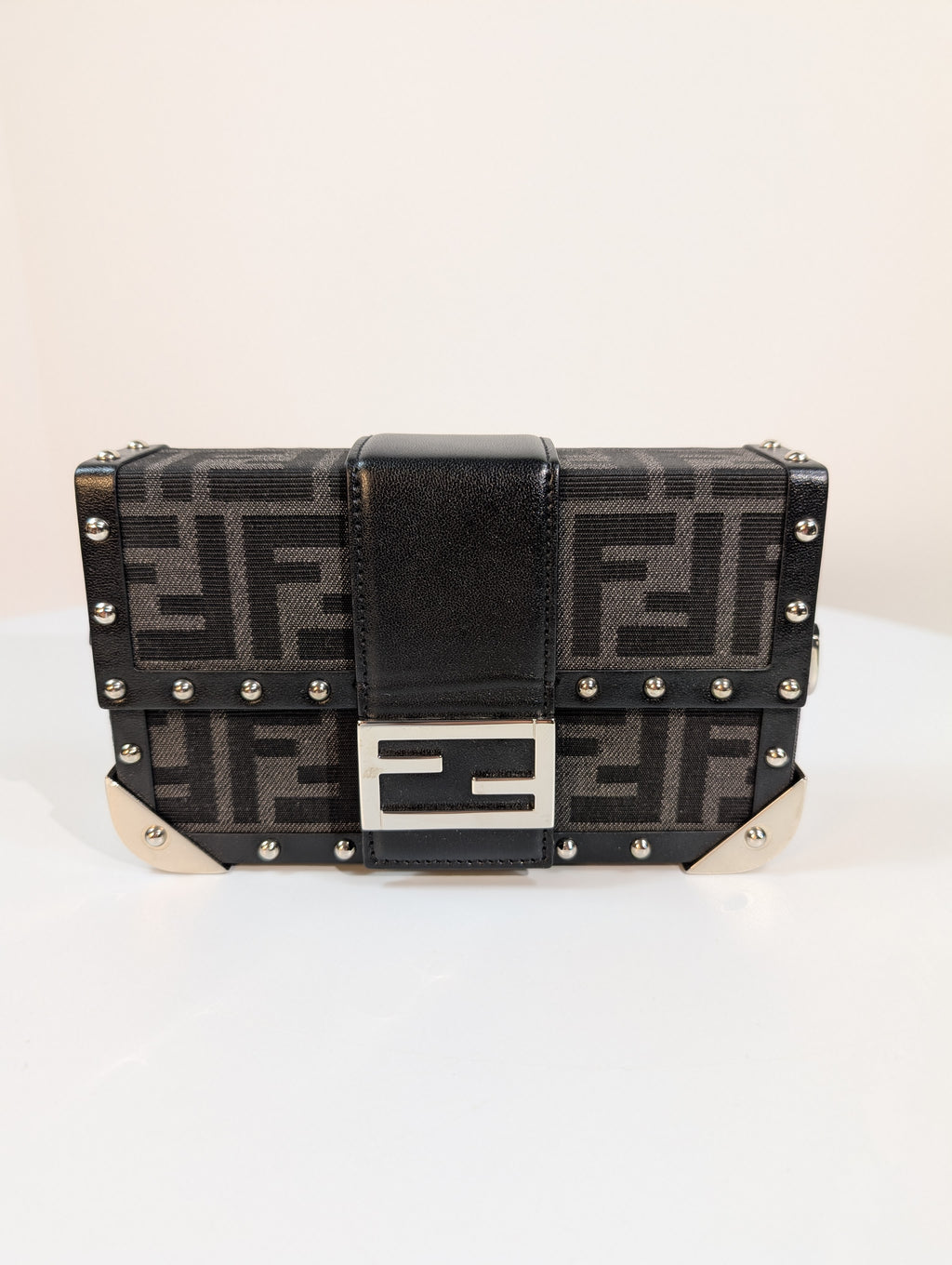 Fendi Black Baguette Trunk Mini in FF Jacquard Canvas with Rare Fendi Strap