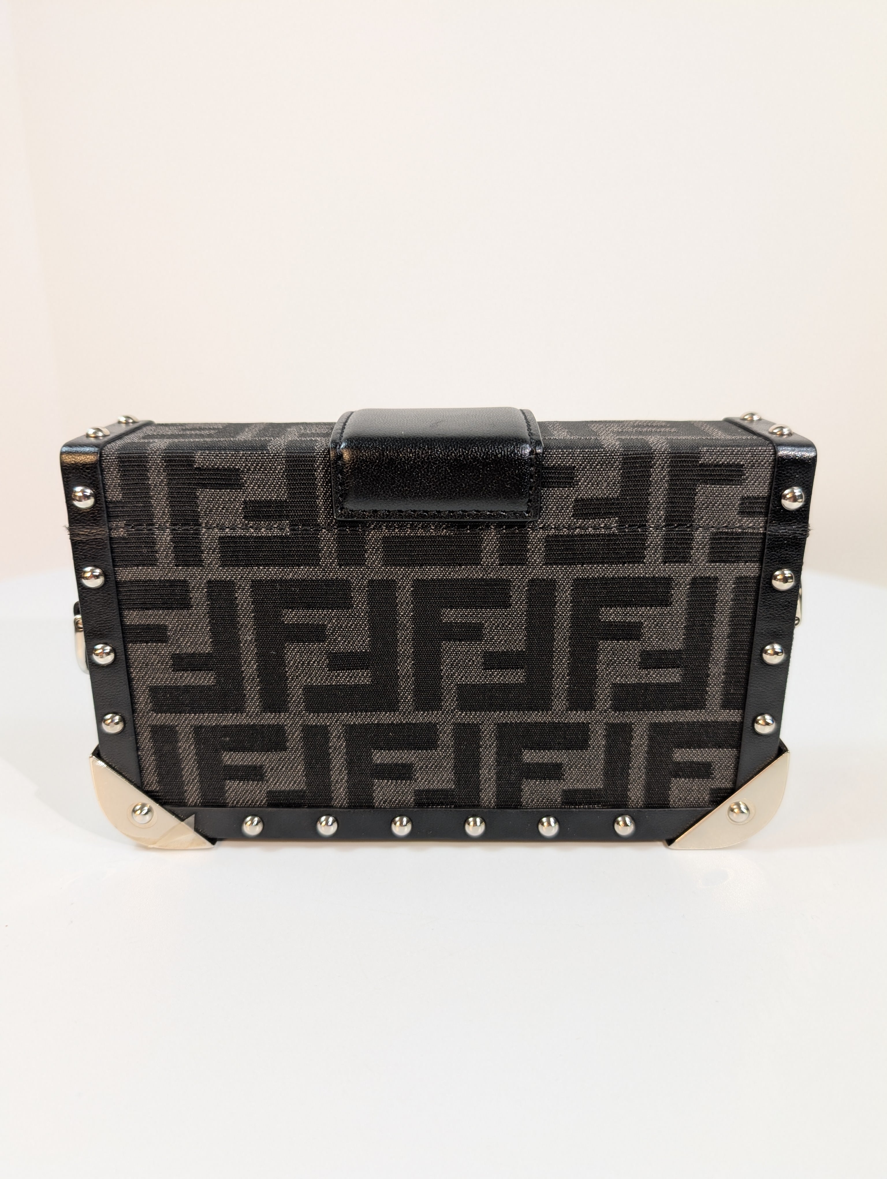 Fendi Black Baguette Trunk Mini in FF Jacquard Canvas with Rare Fendi Strap