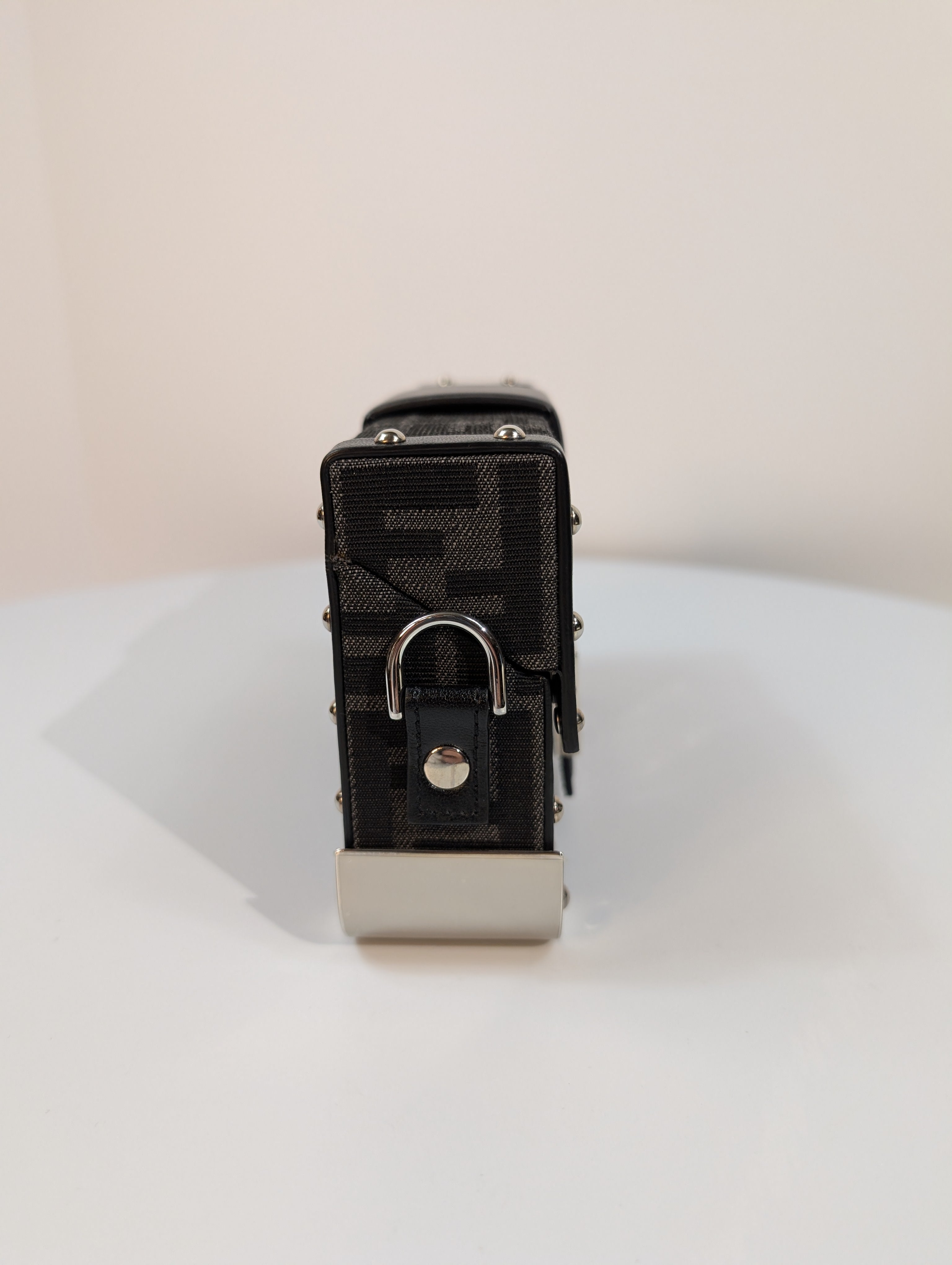 Fendi Black Baguette Trunk Mini in FF Jacquard Canvas with Rare Fendi Strap