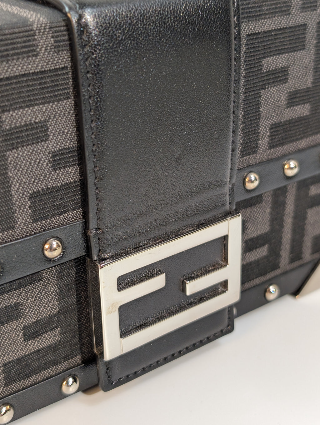 Fendi Black Baguette Trunk Mini in FF Jacquard Canvas with Rare Fendi Strap