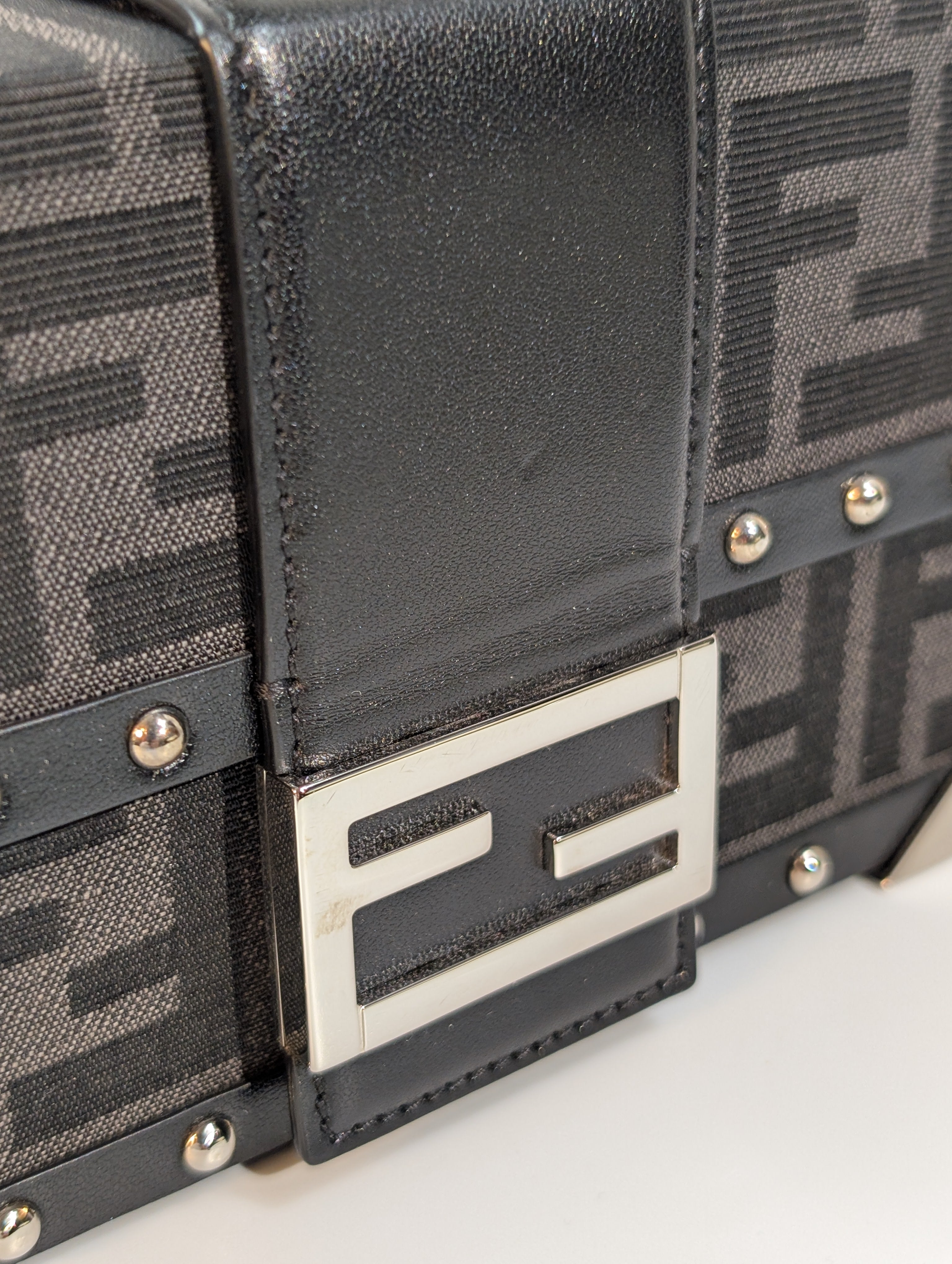 Fendi Black Baguette Trunk Mini in FF Jacquard Canvas with Rare Fendi Strap
