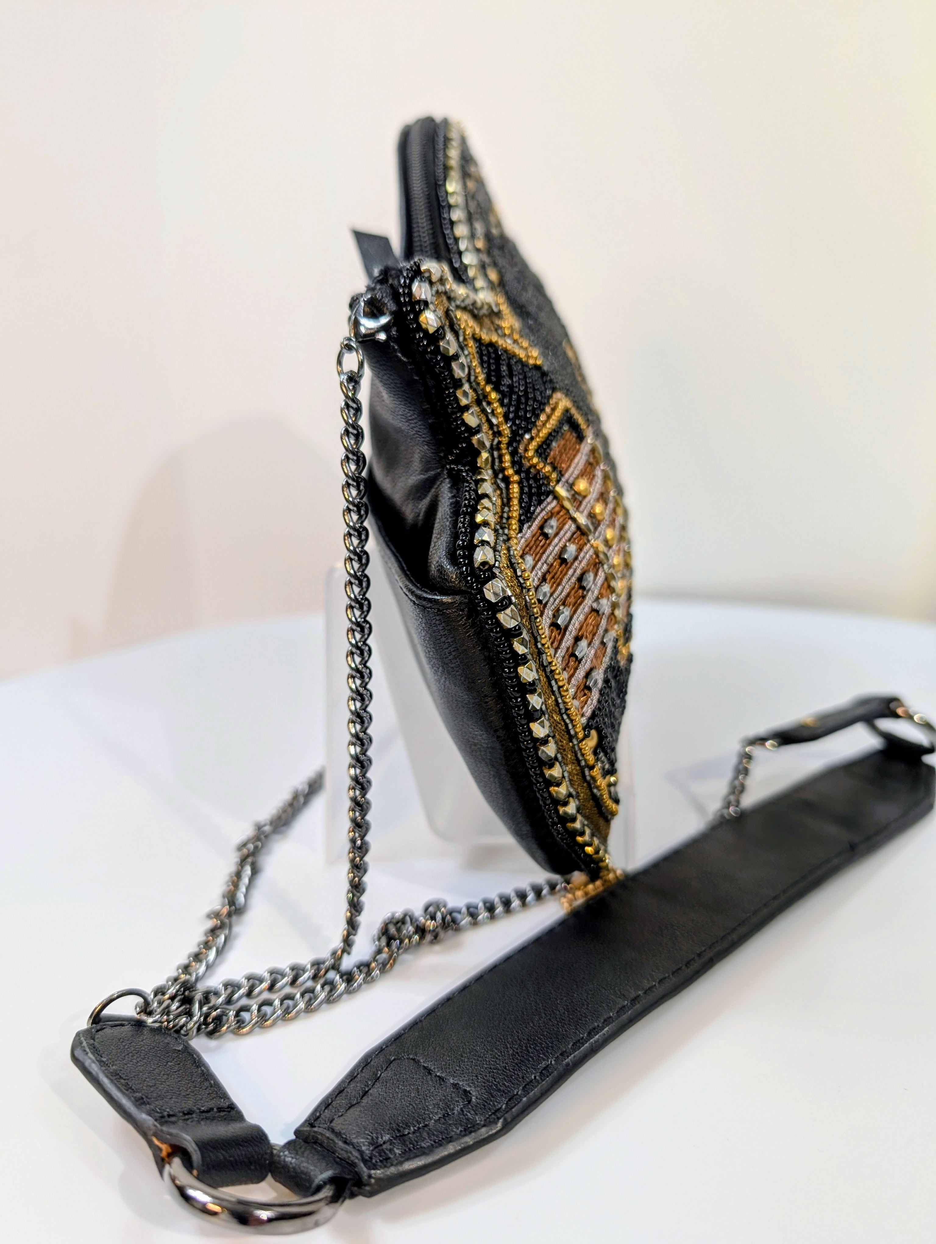 Mary Frances Black and Gold "Rockstar" Beaded Guitar Handbag