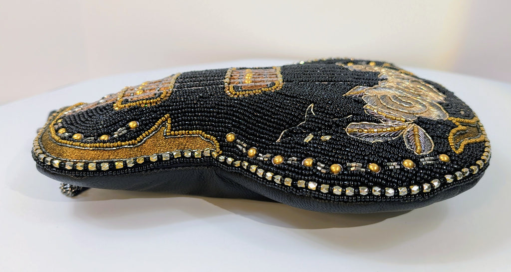 Mary Frances Black and Gold "Rockstar" Beaded Guitar Handbag