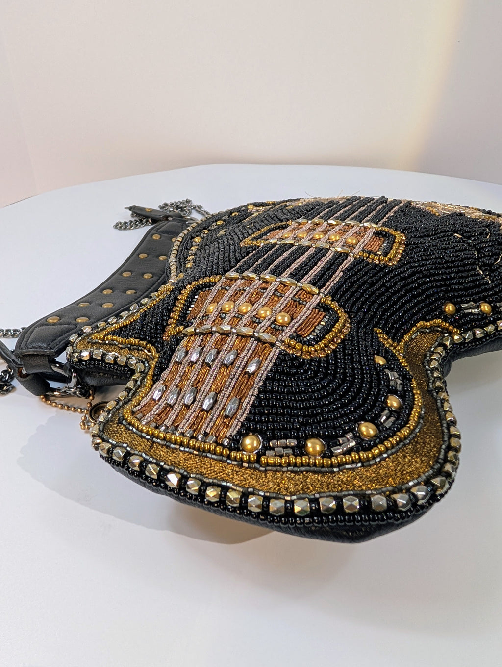 Mary Frances Black and Gold "Rockstar" Beaded Guitar Handbag