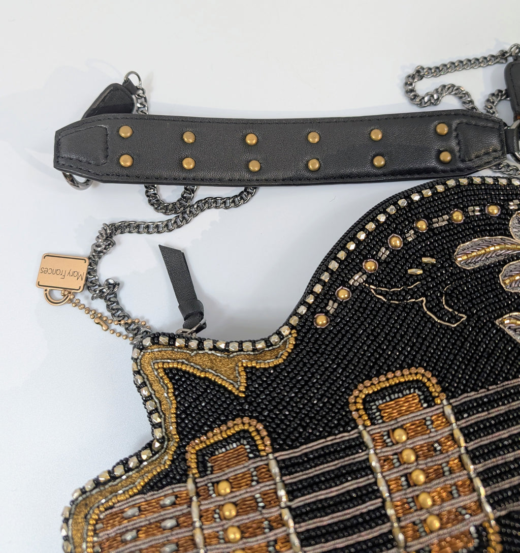 Mary Frances Black and Gold "Rockstar" Beaded Guitar Handbag