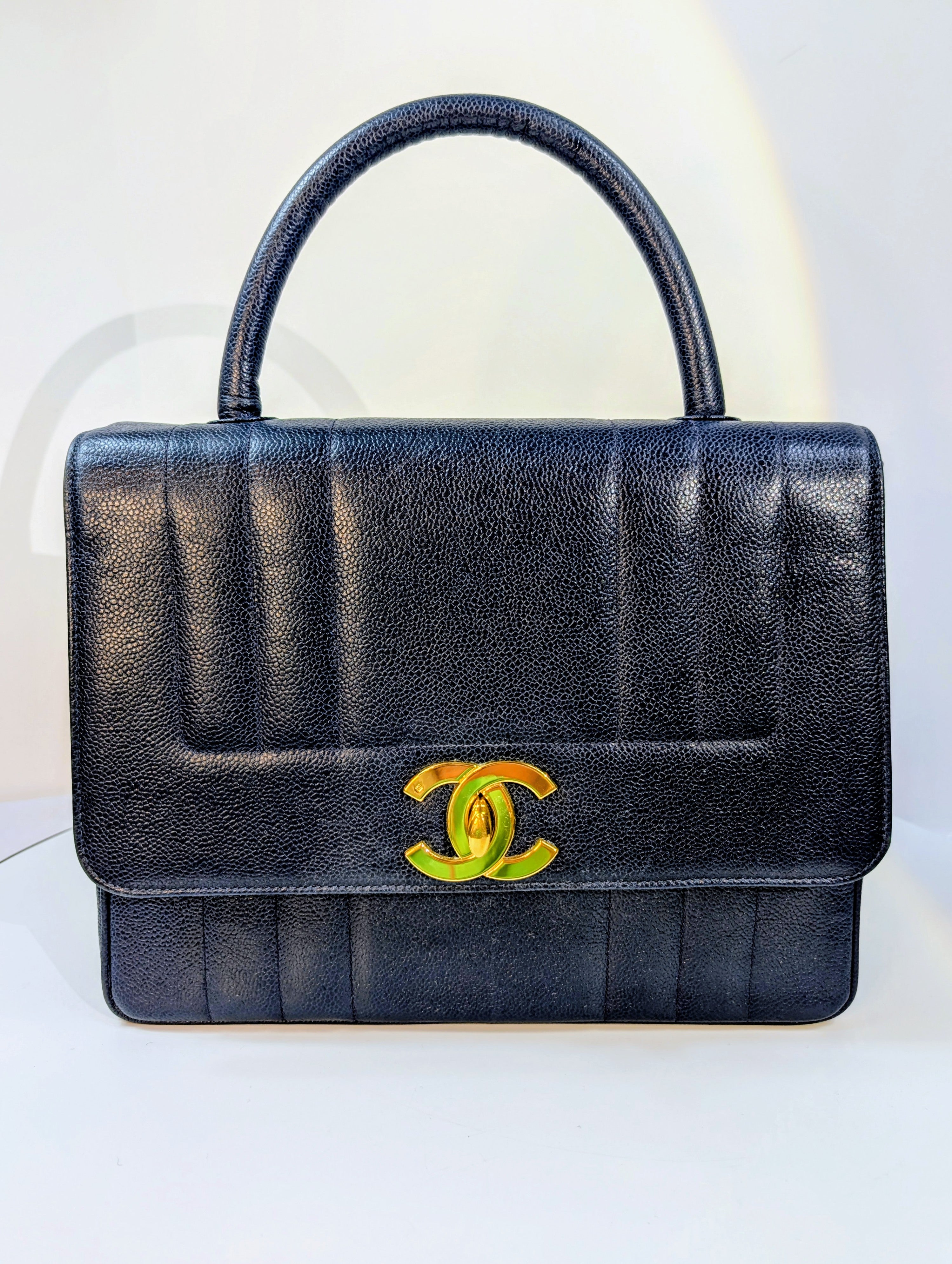 Chanel Rare Vintage Dark Blue Vertical Caviar Mademoiselle Kelly