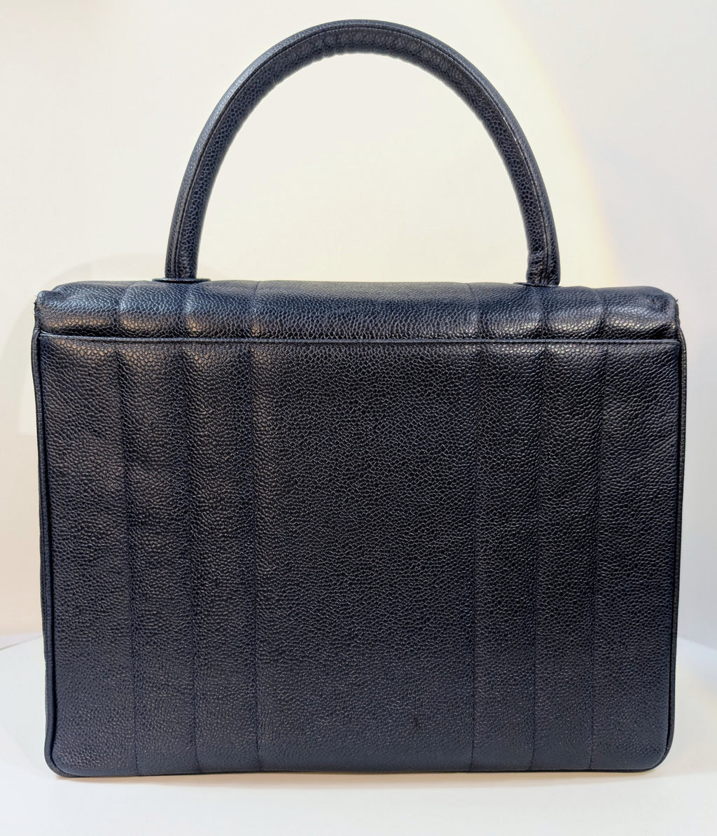 Chanel Rare Vintage Dark Blue Vertical Caviar Mademoiselle Kelly
