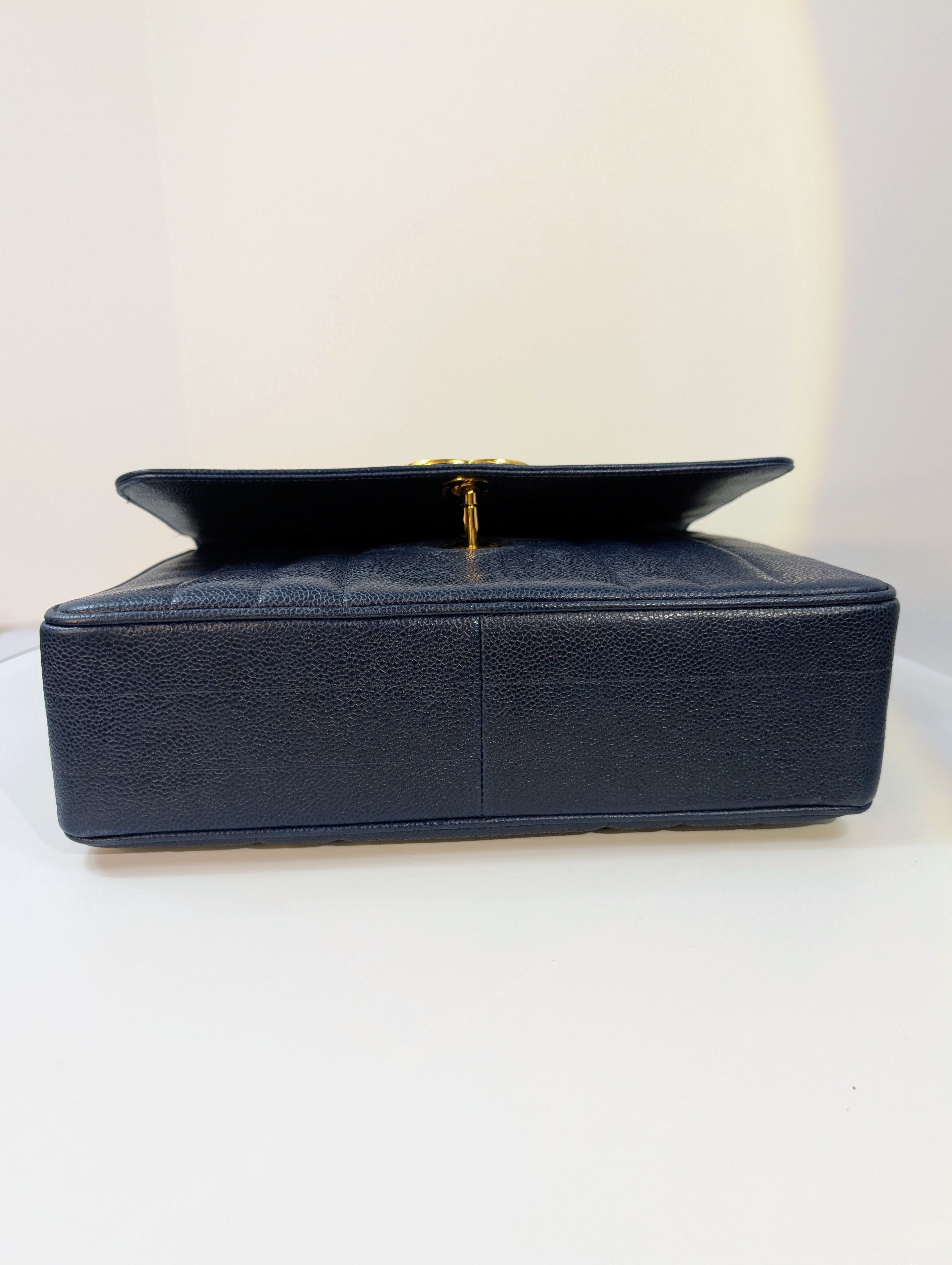 Chanel Rare Vintage Dark Blue Vertical Caviar Mademoiselle Kelly