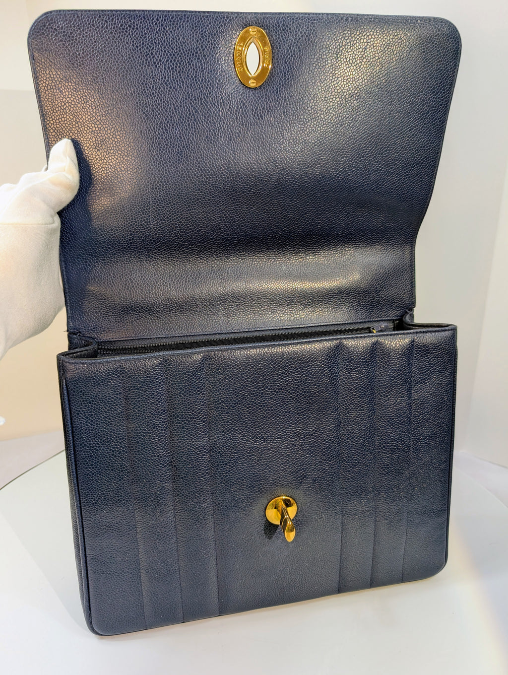 Chanel Rare Vintage Dark Blue Vertical Caviar Mademoiselle Kelly
