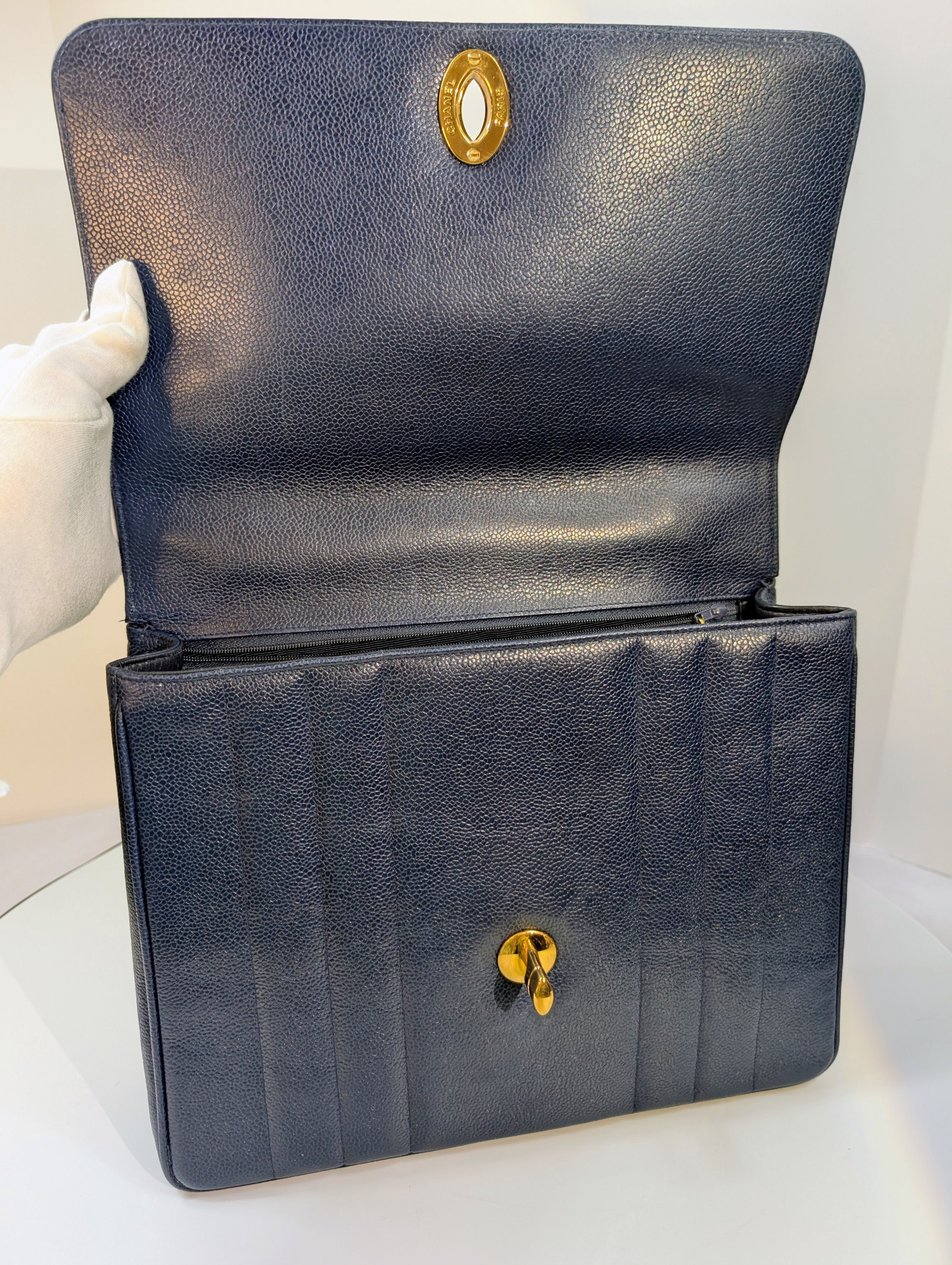 Chanel Rare Vintage Dark Blue Vertical Caviar Mademoiselle Kelly