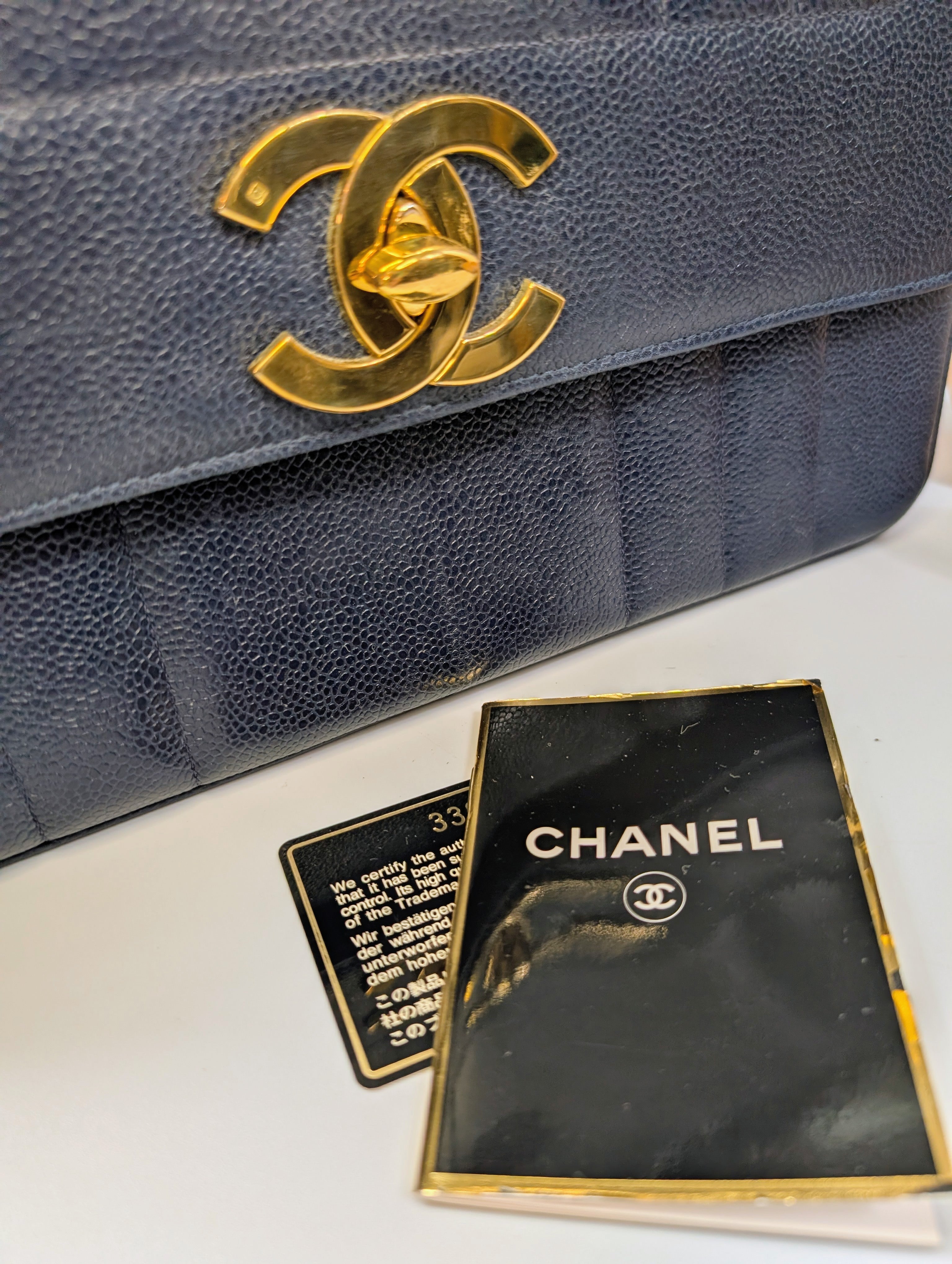 Chanel Rare Vintage Dark Blue Vertical Caviar Mademoiselle Kelly