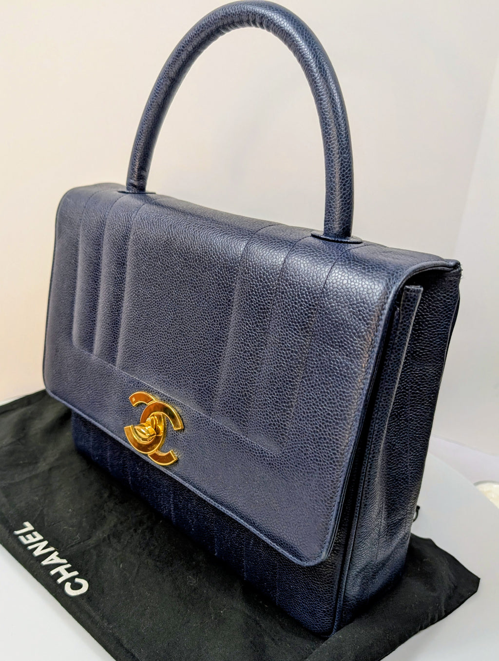 Chanel Rare Vintage Dark Blue Vertical Caviar Mademoiselle Kelly