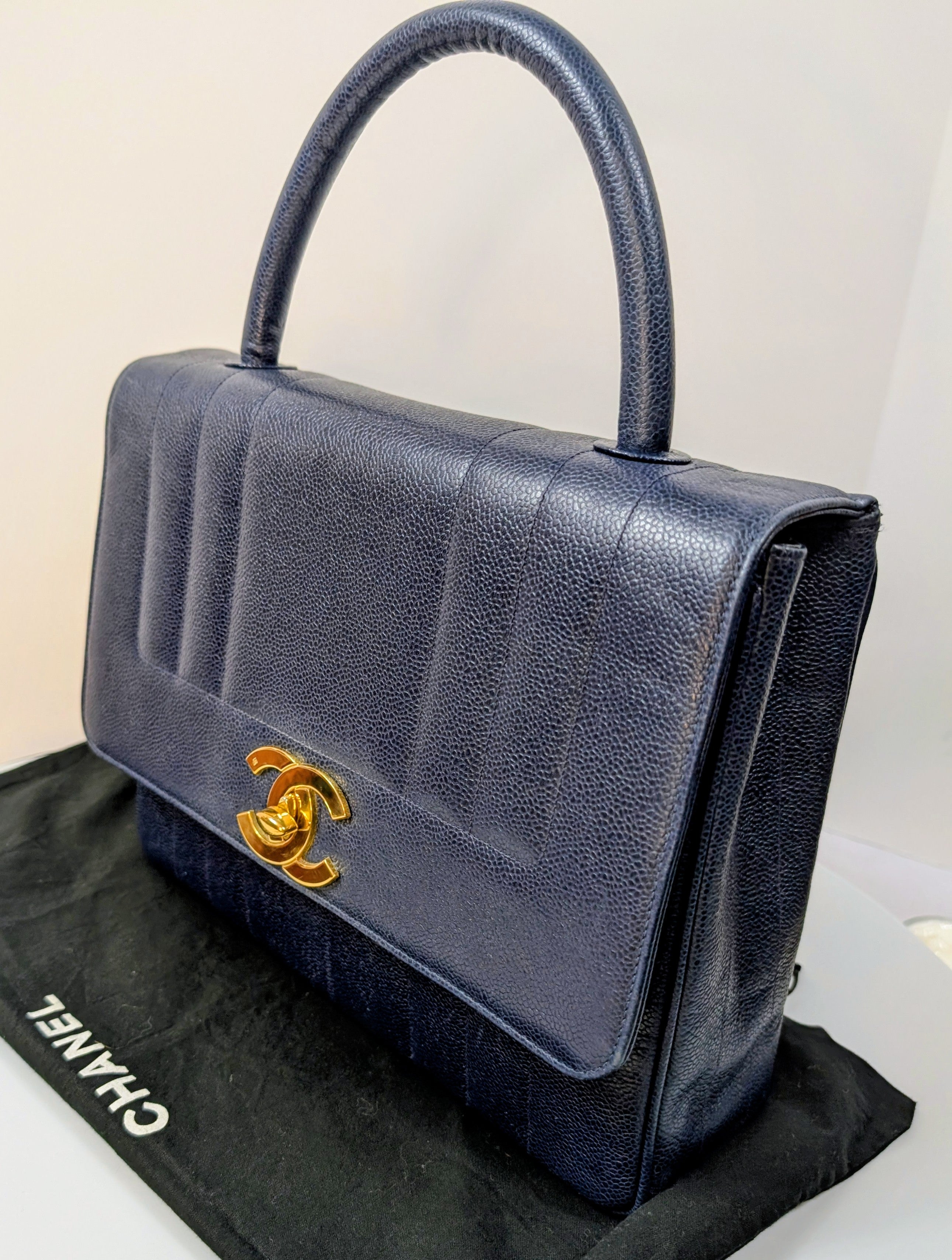 Chanel Rare Vintage Dark Blue Vertical Caviar Mademoiselle Kelly