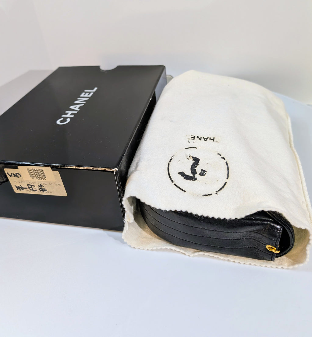 Chanel Vintage 0-Series Black Diana-Style Half Moon Flap Bag