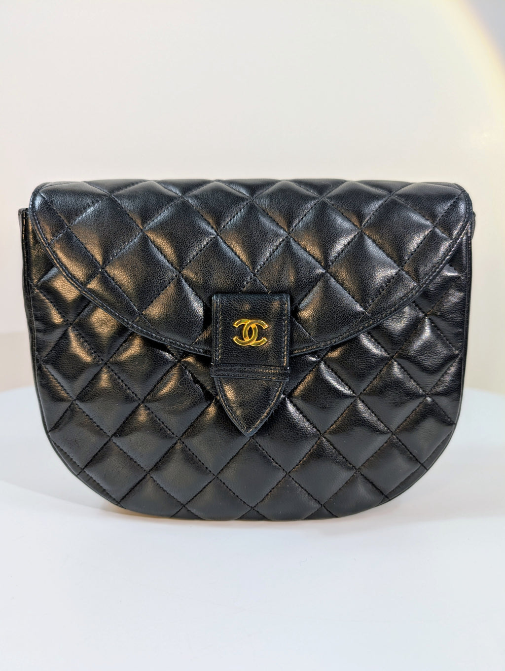 Chanel Vintage 0-Series Black Diana-Style Half Moon Flap Bag