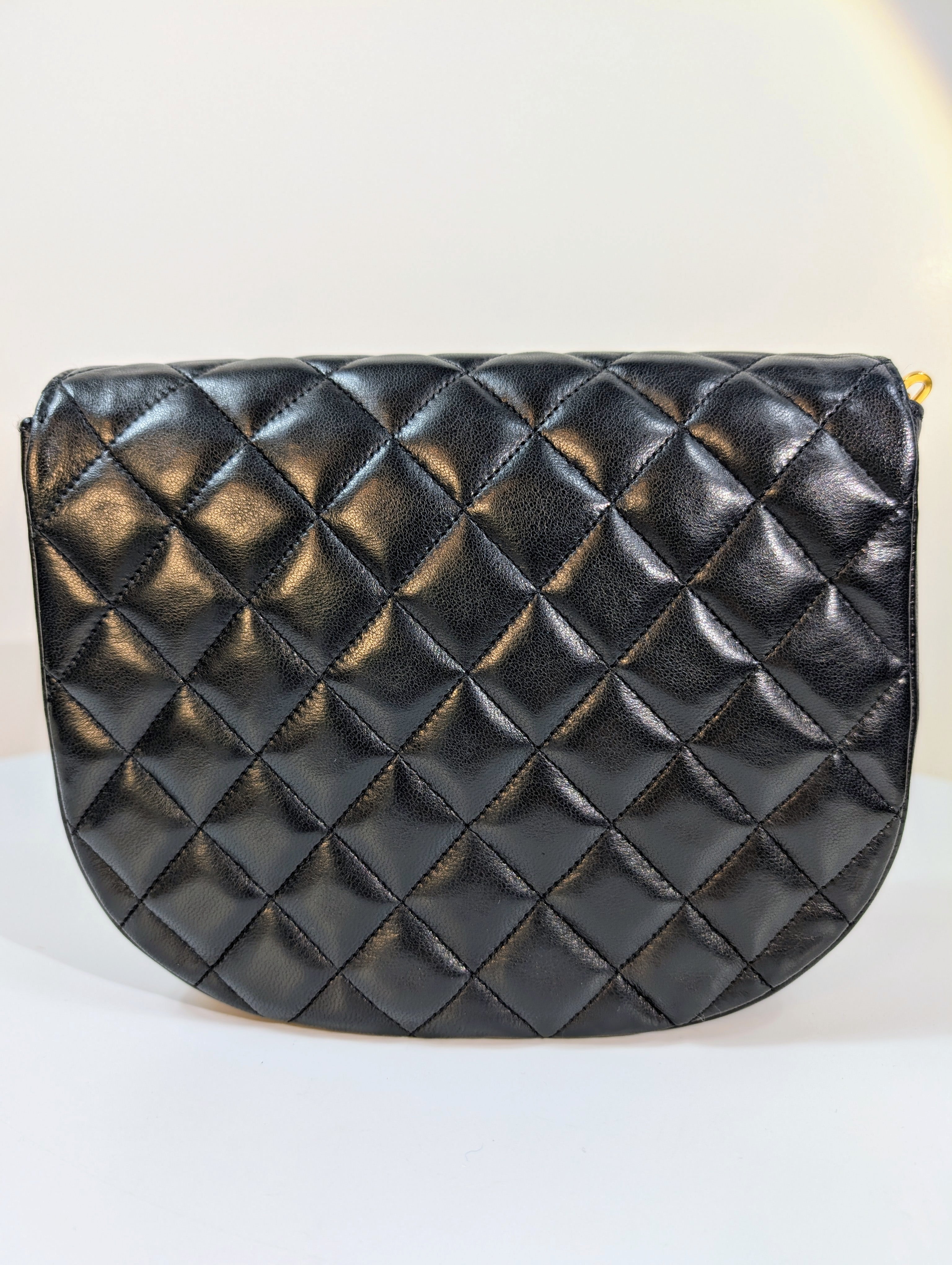 Chanel Vintage 0-Series Black Diana-Style Half Moon Flap Bag