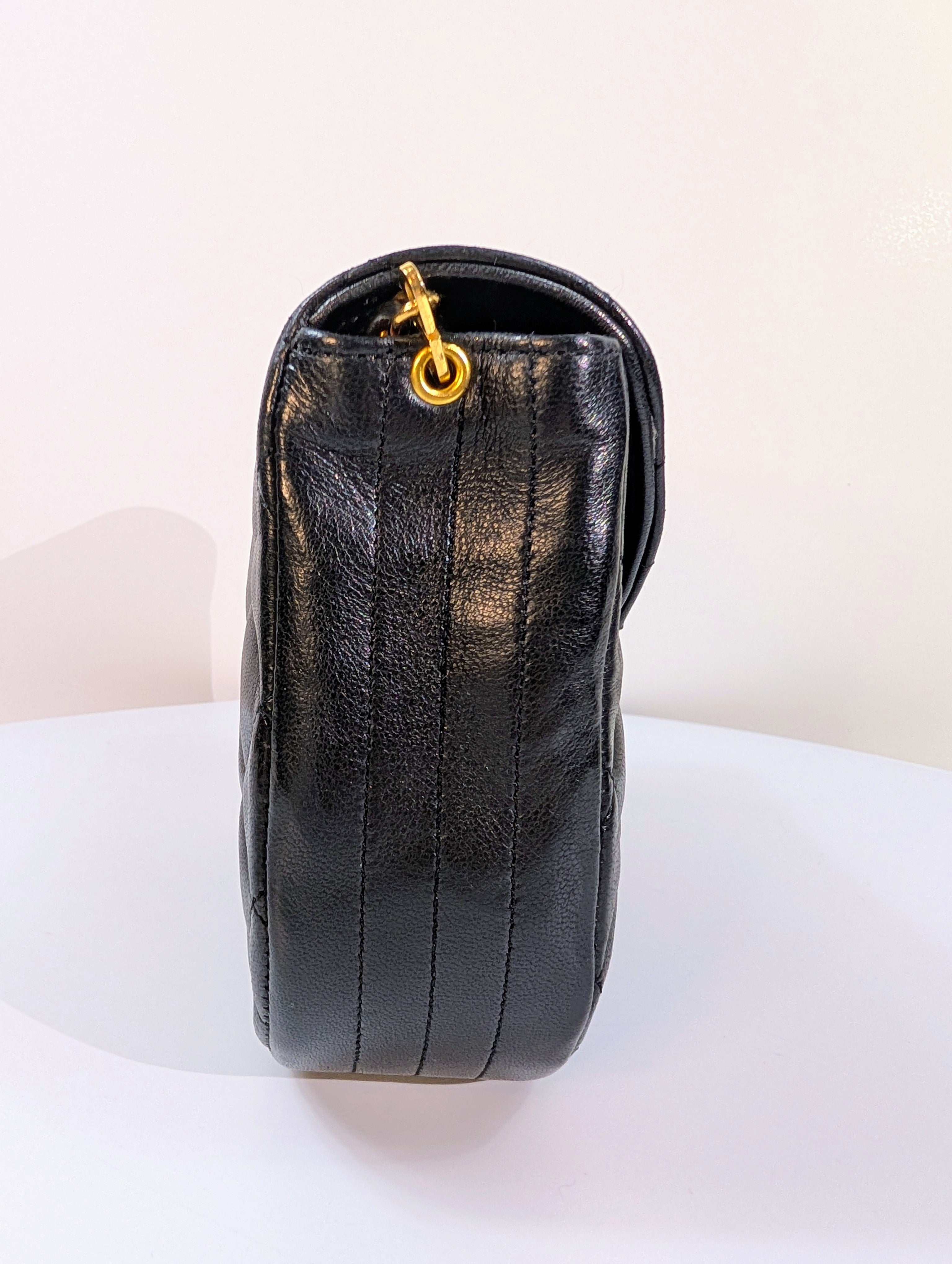 Chanel Vintage 0-Series Black Diana-Style Half Moon Flap Bag