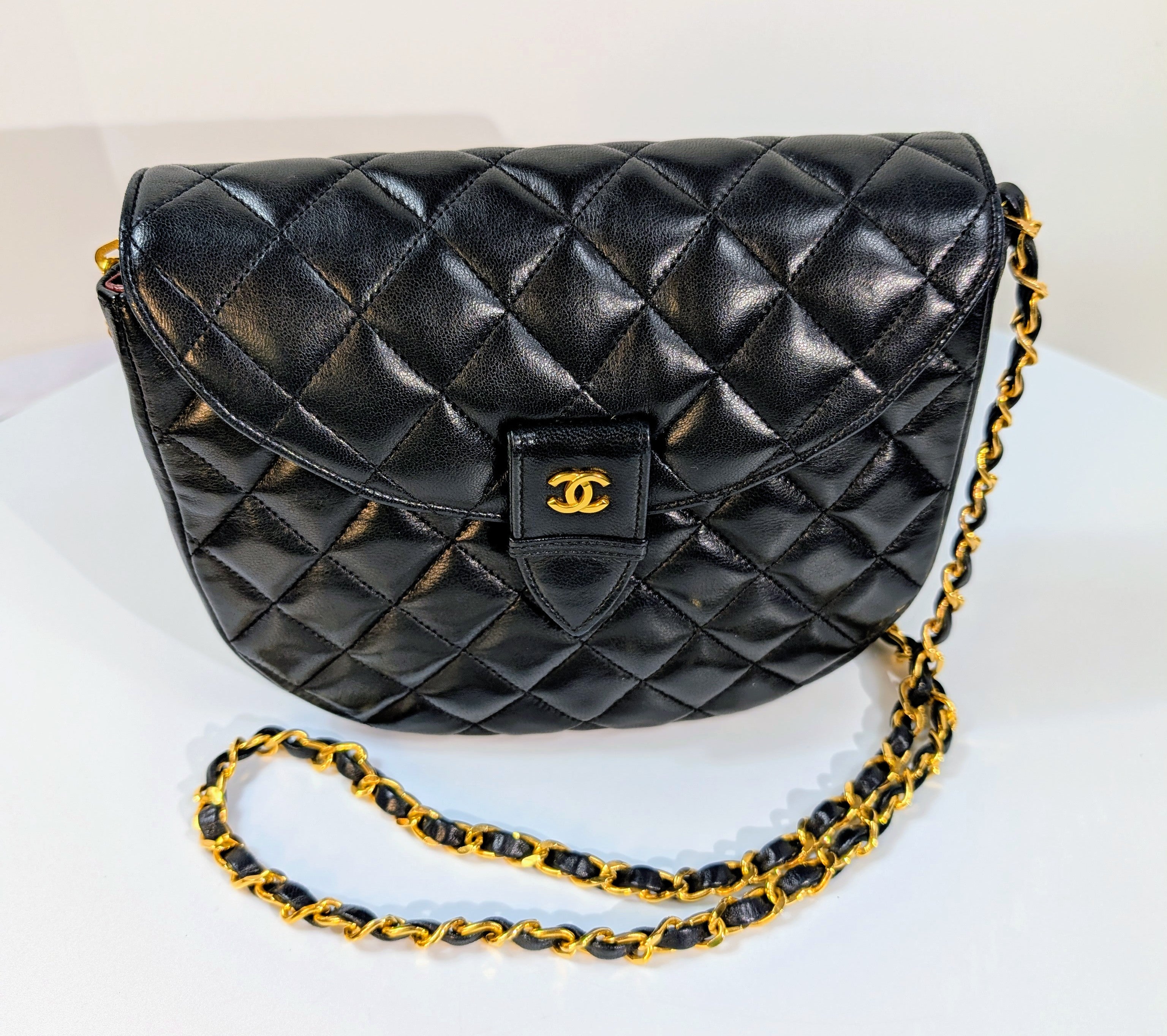 Chanel Vintage 0-Series Black Diana-Style Half Moon Flap Bag