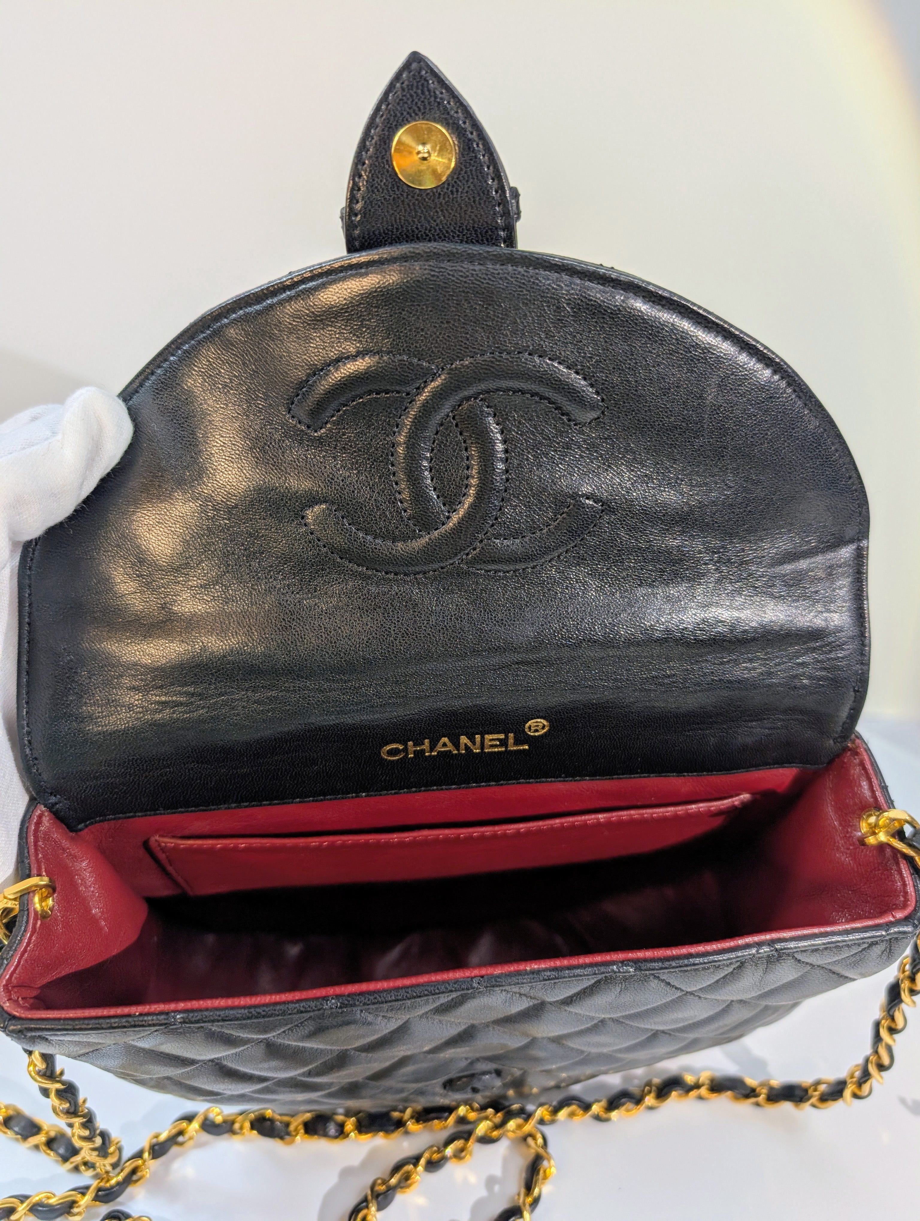Chanel Vintage 0-Series Black Diana-Style Half Moon Flap Bag