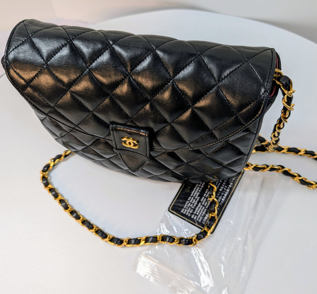 Chanel Vintage 0-Series Black Diana-Style Half Moon Flap Bag