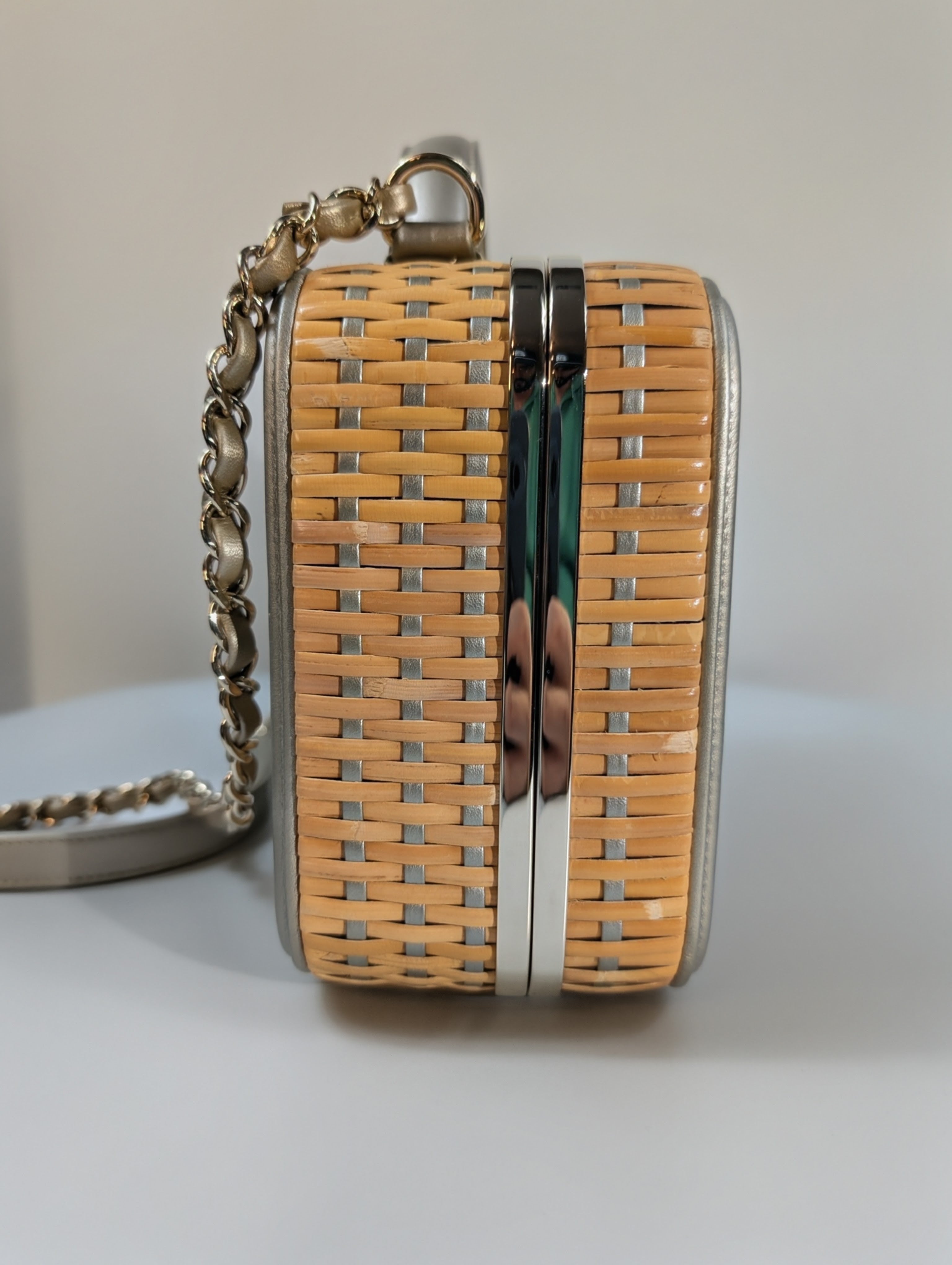 Chanel Rare Box Bag in Woven Rattan and Champaign Gold Leather