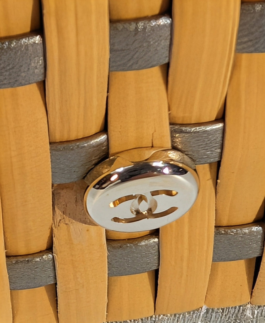 Chanel Rare Box Bag in Woven Rattan and Champaign Gold Leather