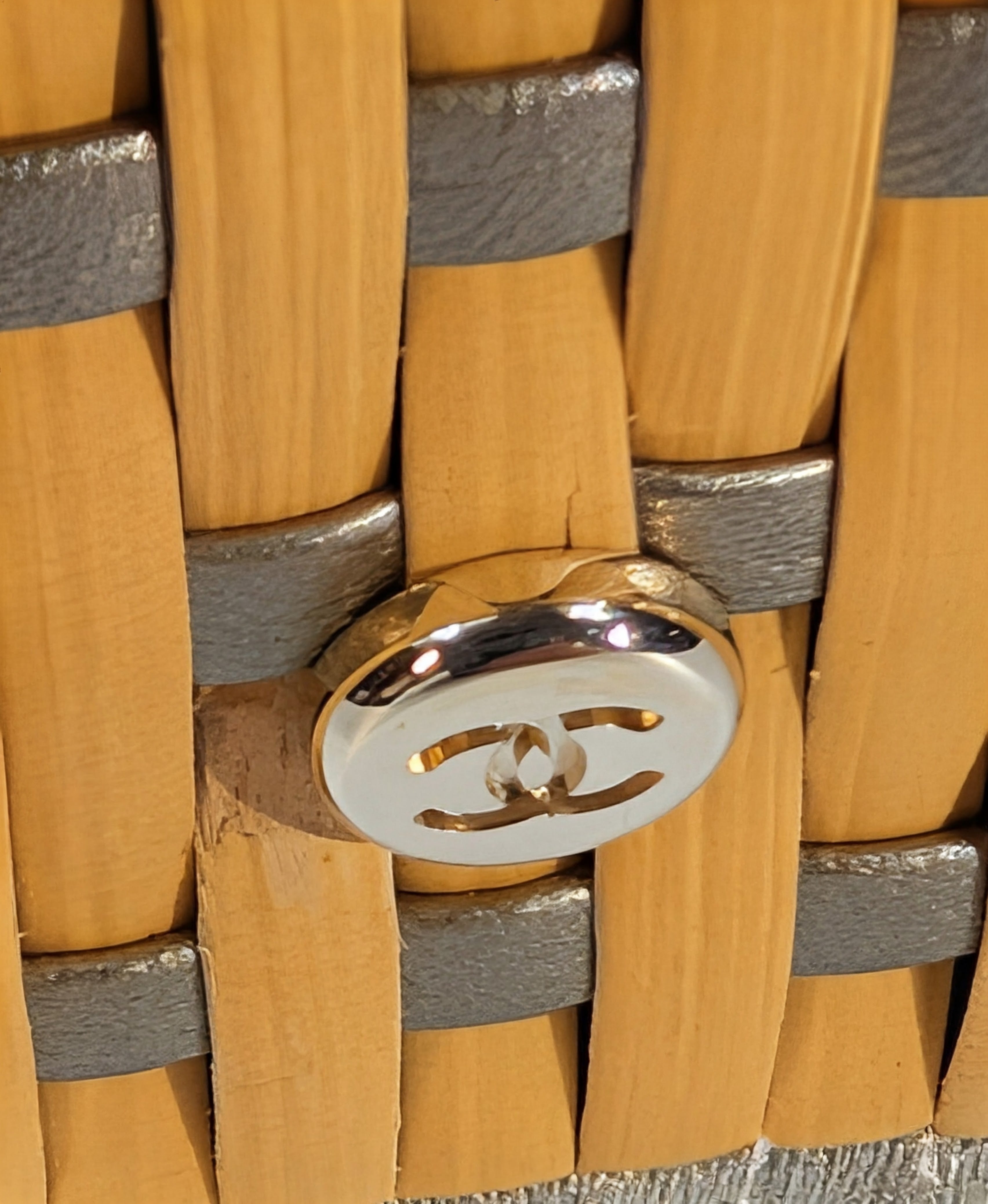 Chanel Rare Box Bag in Woven Rattan and Champaign Gold Leather